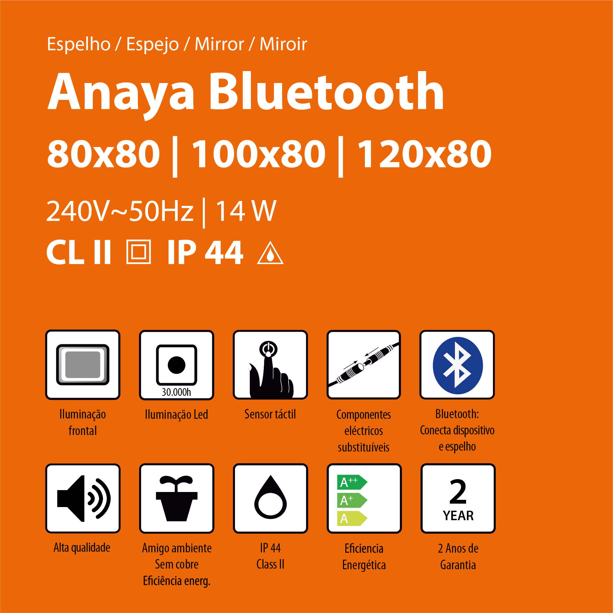 Espejo de baño con luz LED Anaya blanco con antivaho, táctil 80x80cm - 7