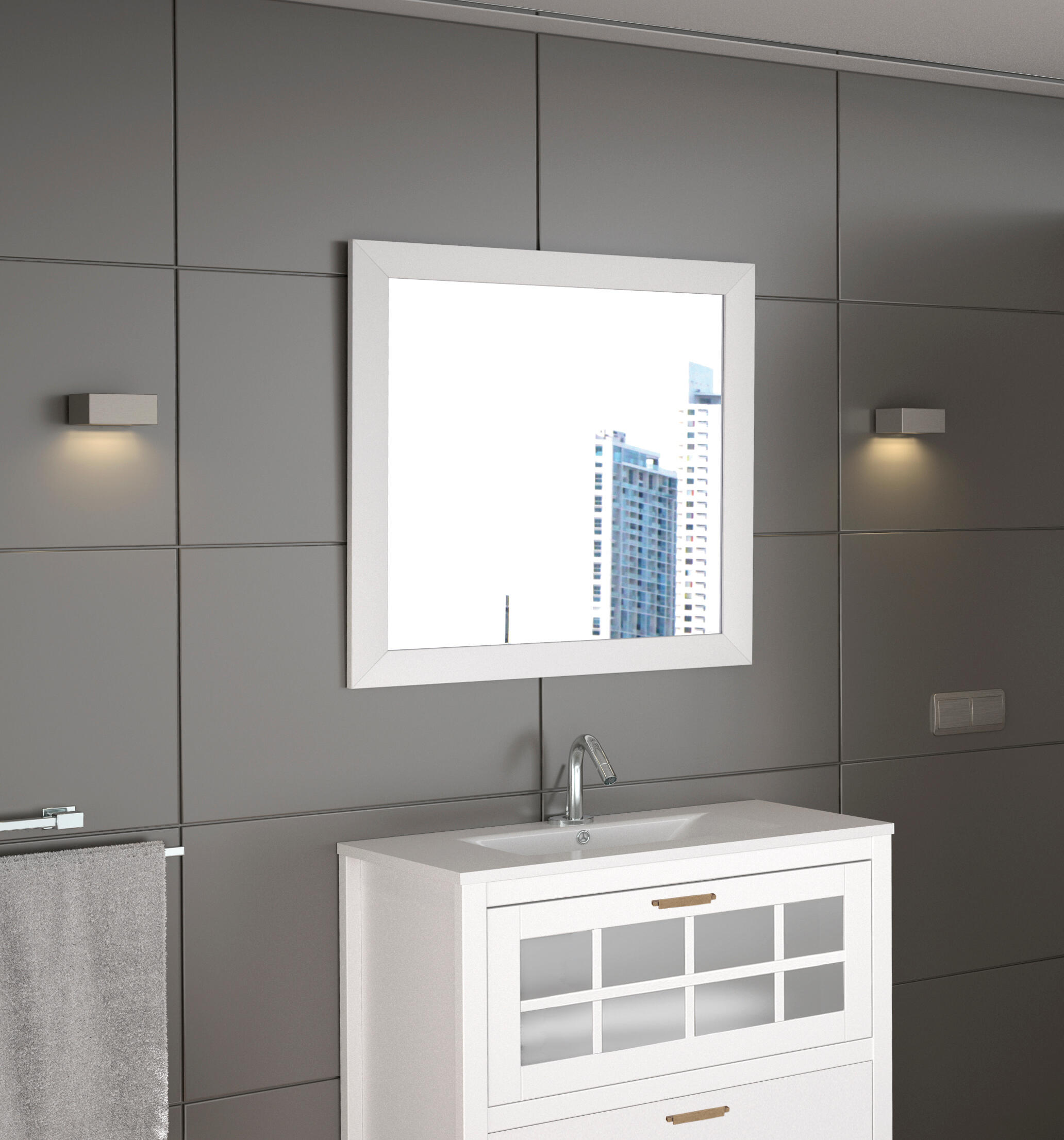 Espejo enmarcado rectangular Roma blanco  80 x80 cm - 2