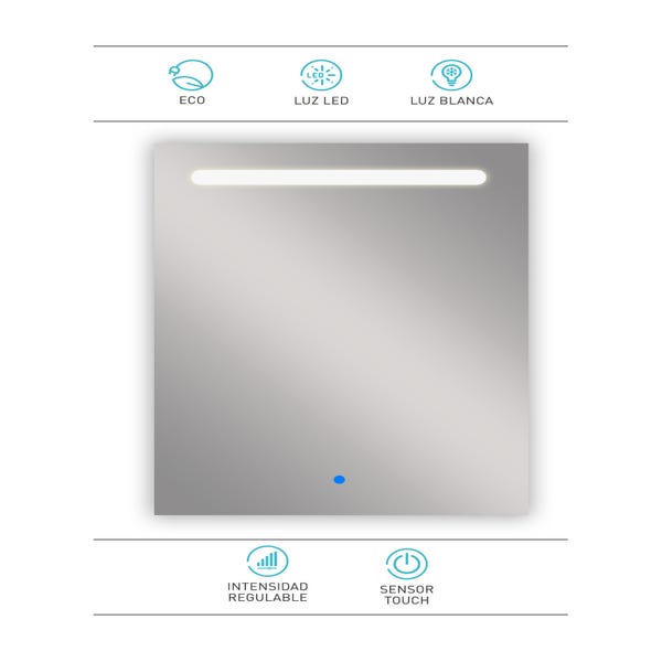 Espejo de Baño con Iluminación LED 80x80 cm con Estante y Marco - Blanco  frío 7000K