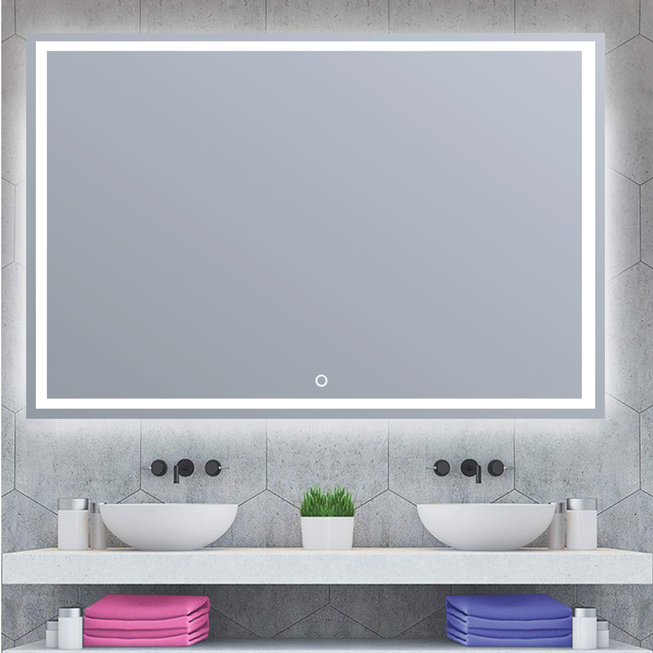 Espejo de baño con luz LED ambiente,  Gunar gris/plata con antivaho, táctil 70x70cm - 5