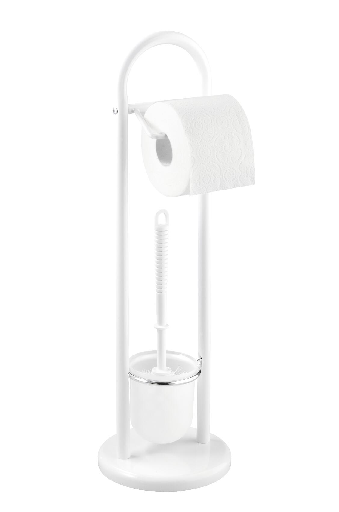 Portarrrollo de papel higiéncio de pie con escobillero siena plata