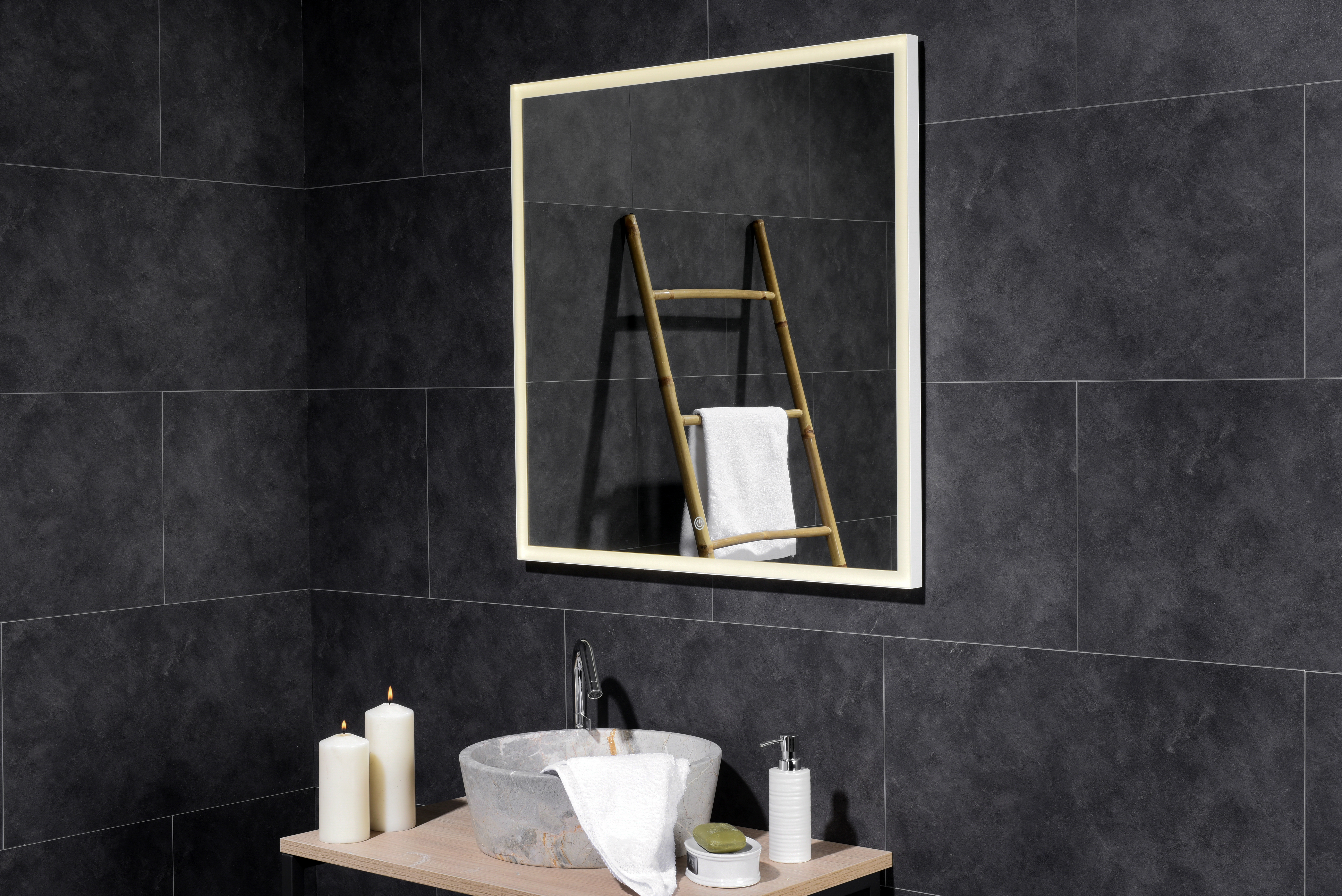 Espejo de baño con luz LED Lyra táctil, altavoz, bluetooth, 80x80cm - 5