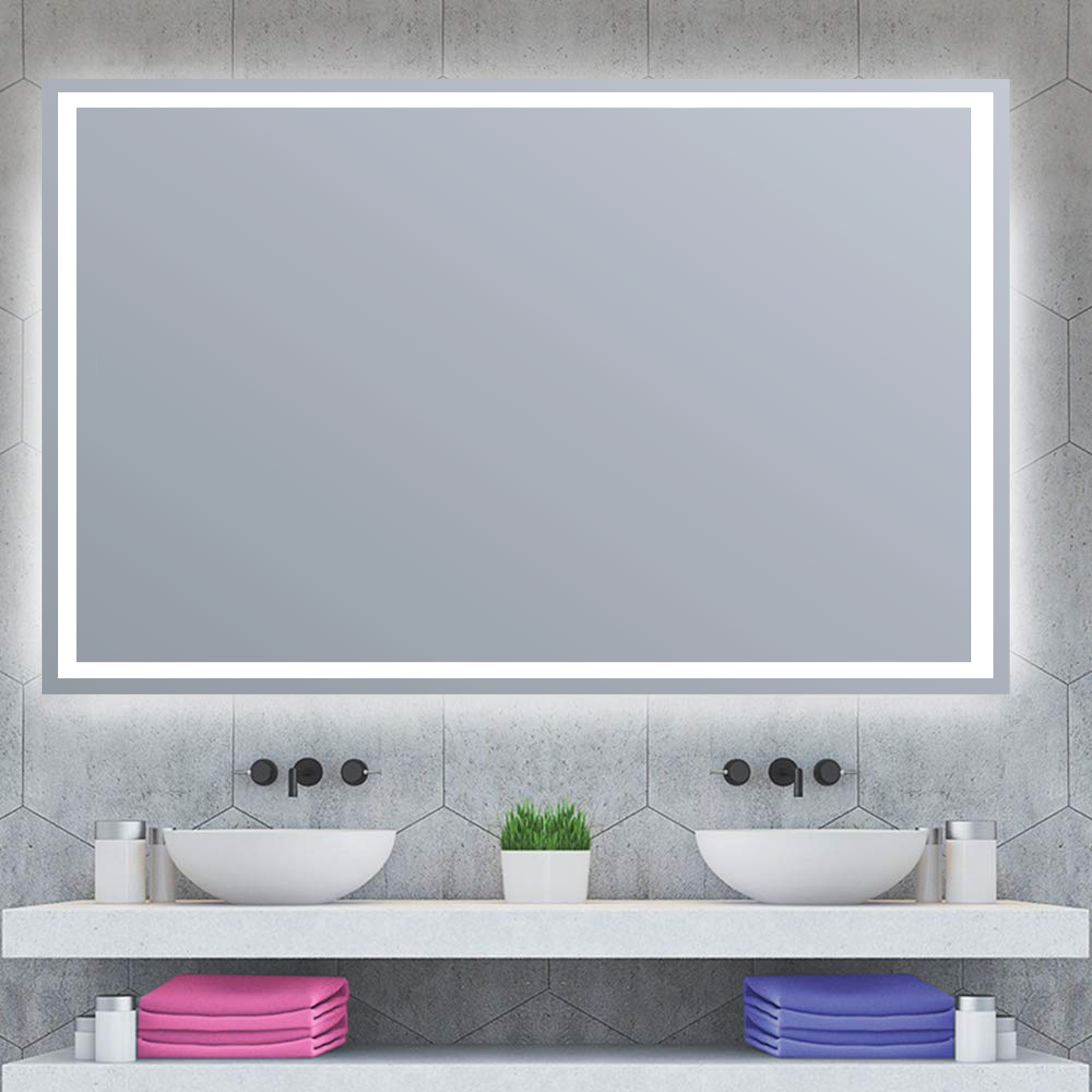 Espejo de baño con luz LED ambiente,  Gunar gris/plata con antivaho, 80x80cm - 5