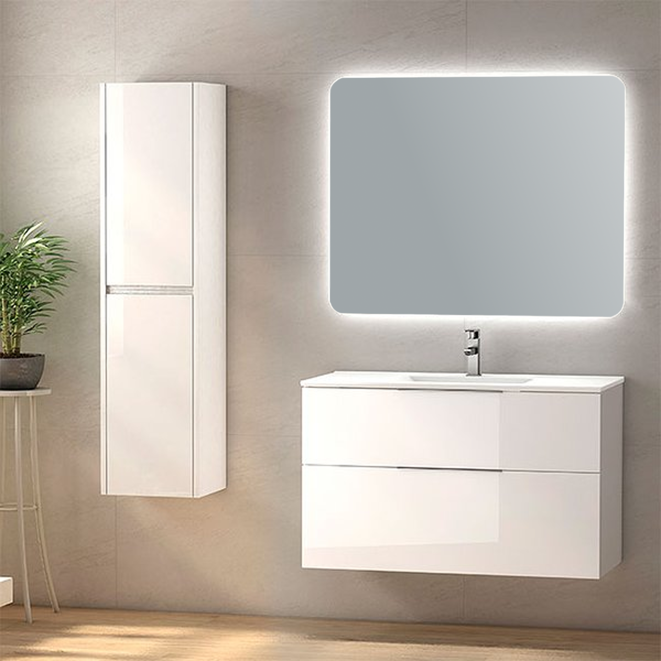 Espejo de baño con luz LED ambiente Zania gris/plata 100x60cm - 3