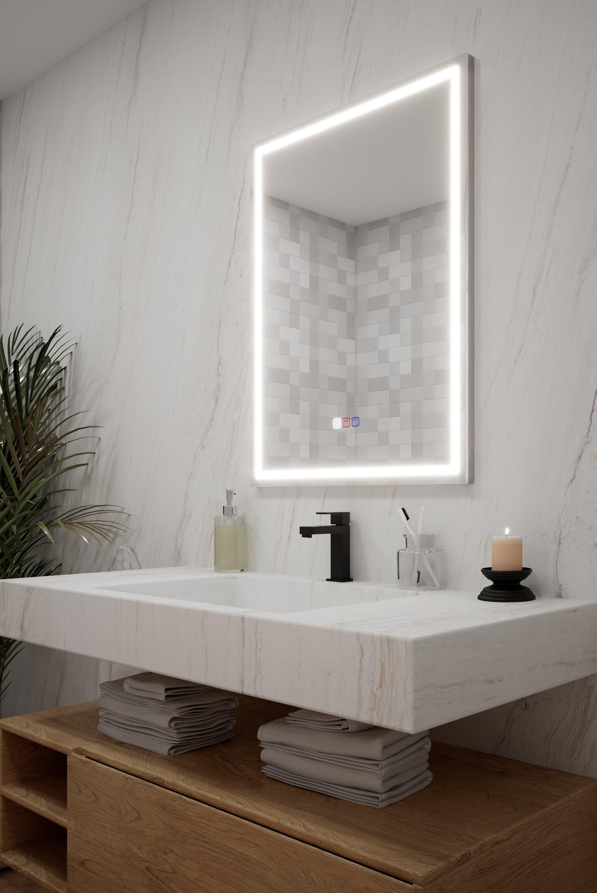 Espejo de baño con luz led slim negro con antivaho, táctil, altavoz, , bluetooth, 60x80cm