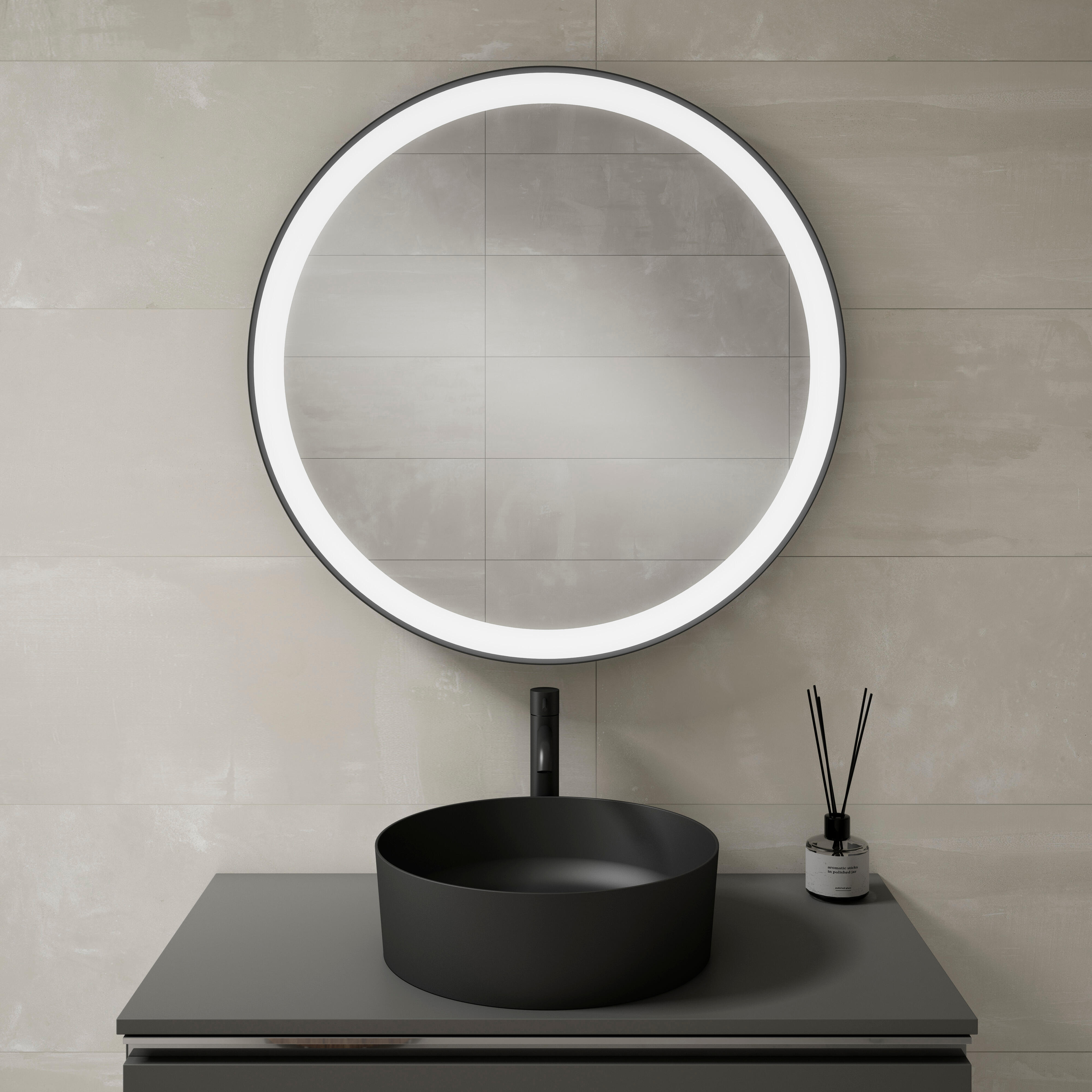 Espejo de baño con luz led alexa negro 90x90cm