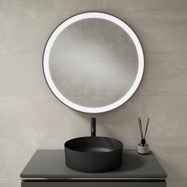 Espejo de baño redondo con luz LED Alexa 90 cm de diámetro en color negro