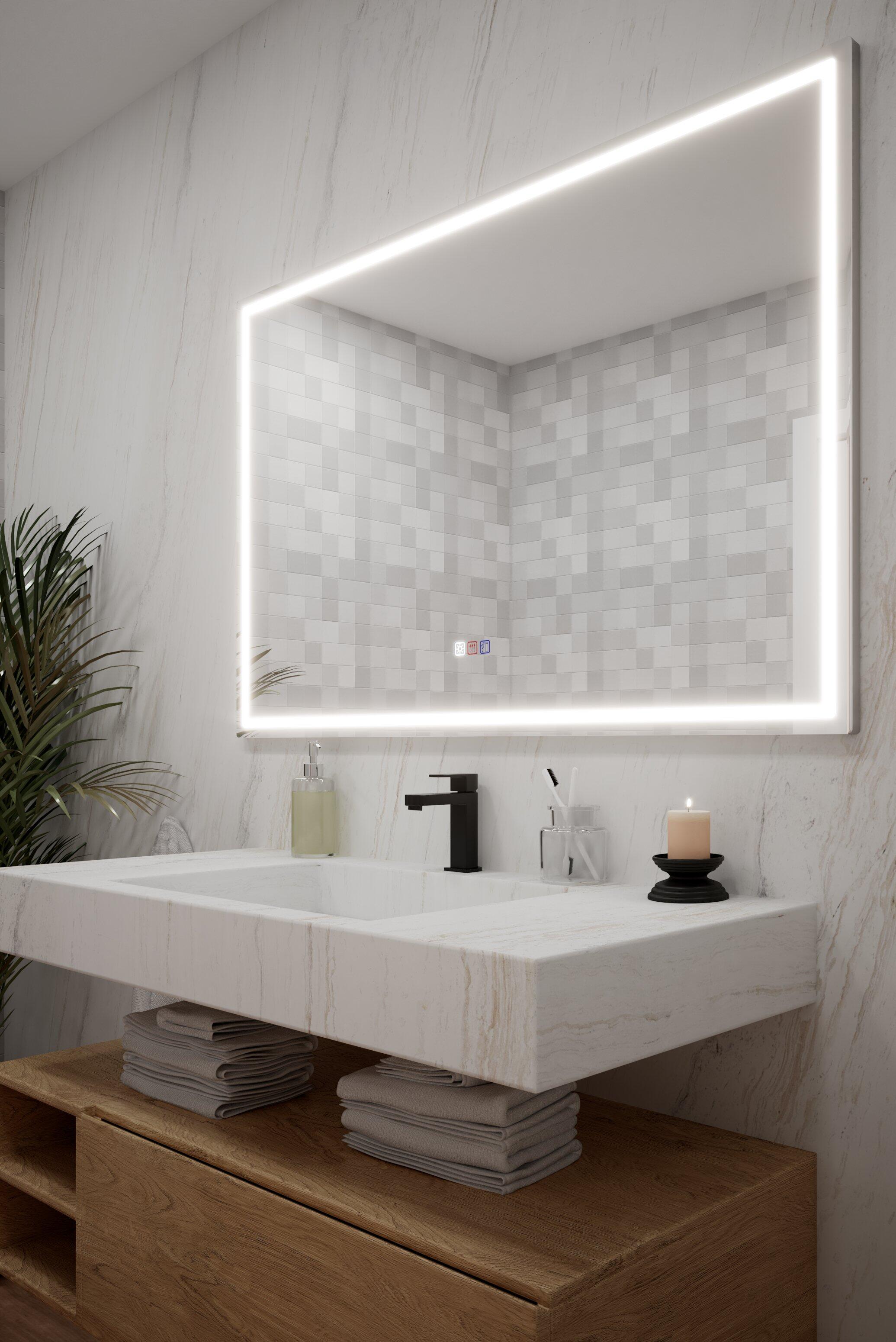 Espejo de baño con luz led slim negro con antivaho, táctil, altavoz, , bluetooth, 120x80cm