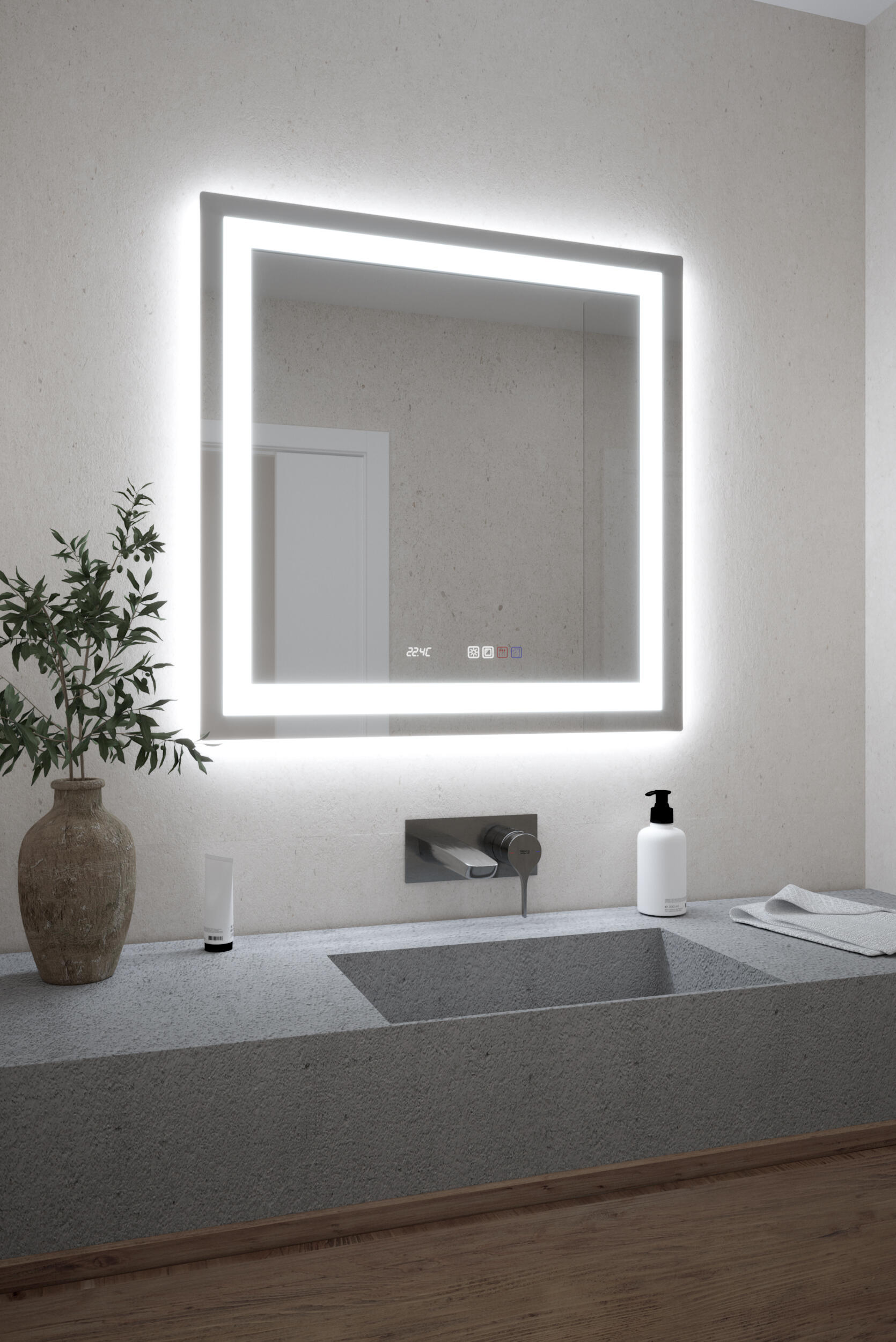 Espejo de baño con luz led all con antivaho, táctil, altavoz, , bluetooth, 80x80cm