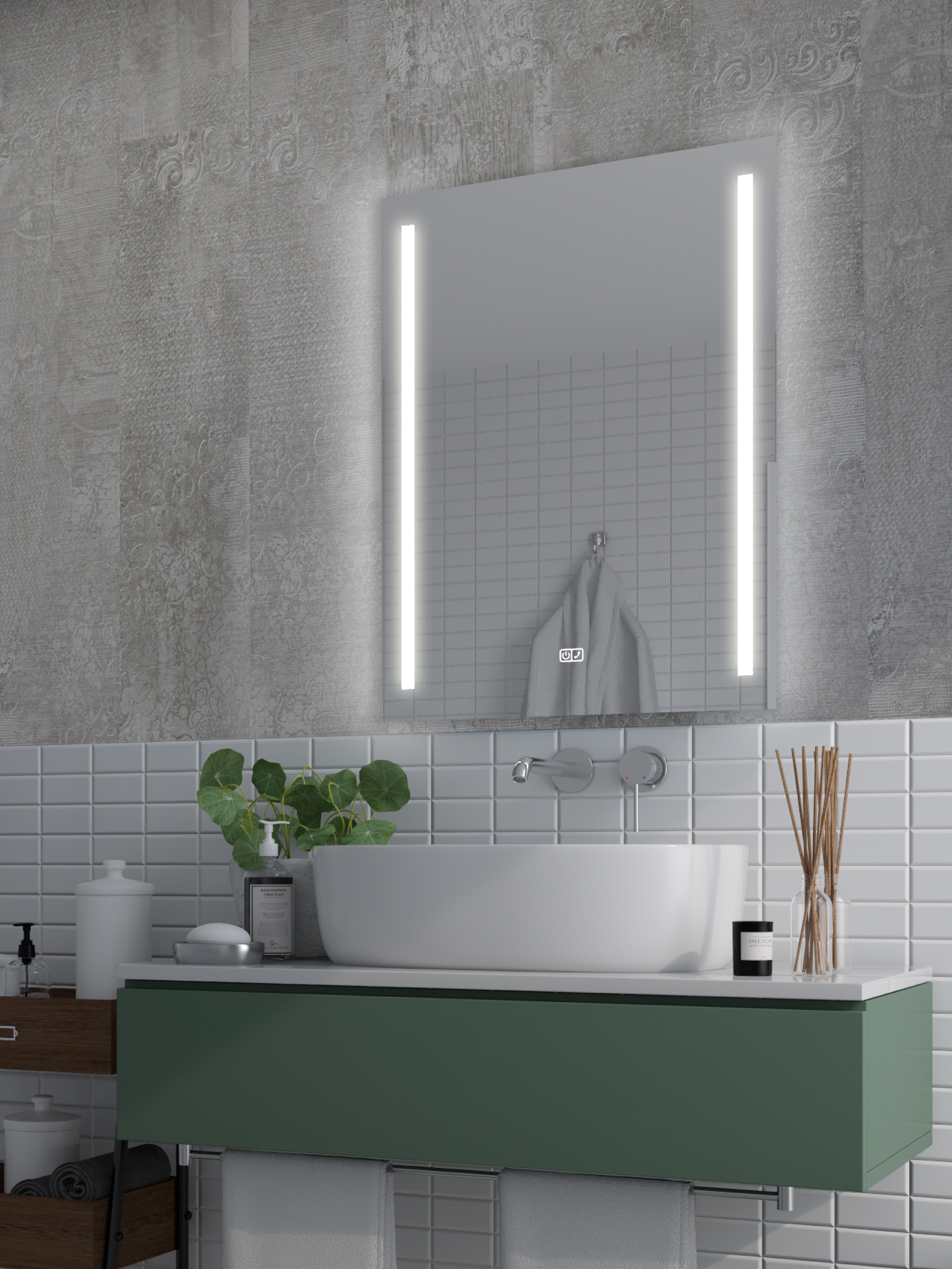 Espejo de baño con luz led phone call con antivaho, táctil, altavoz, , bluetooth, 60x80cm