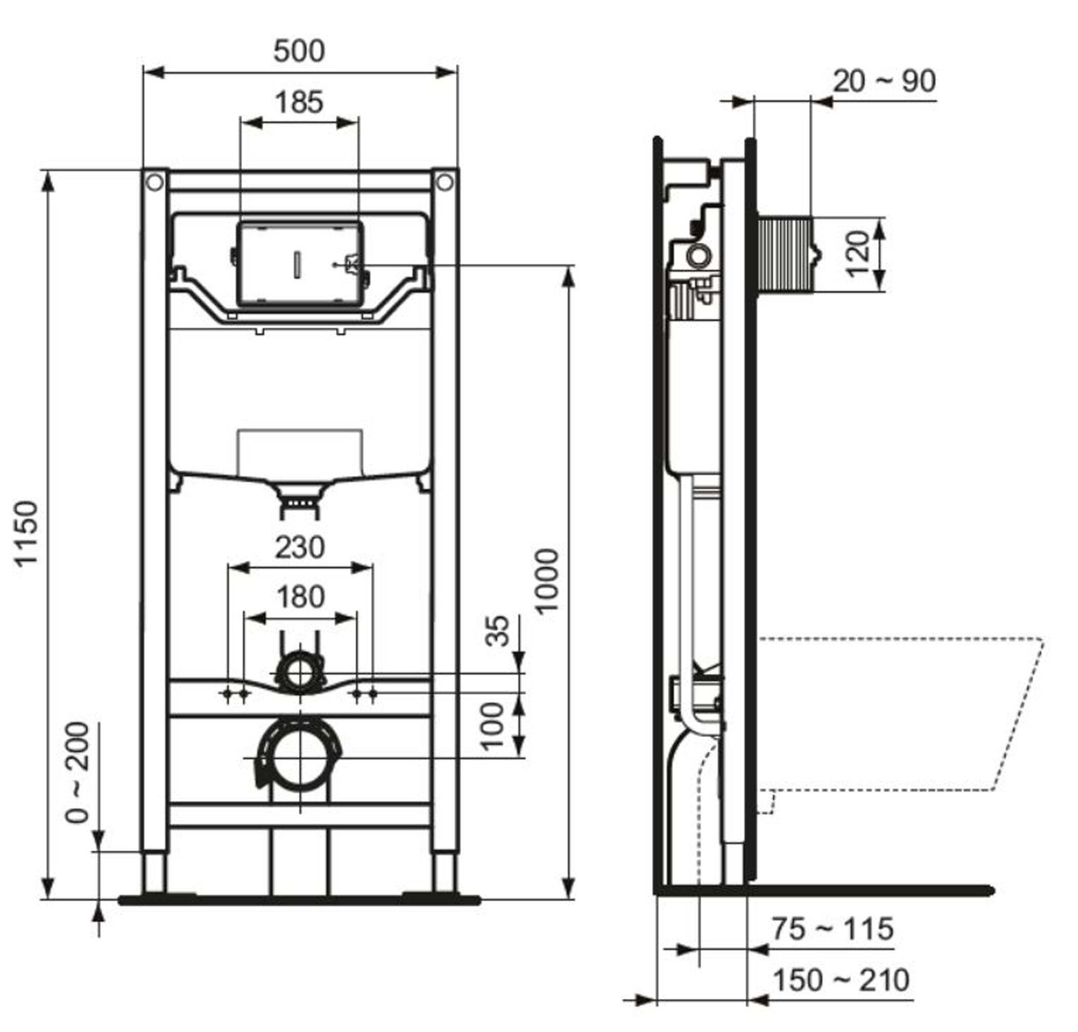 Bastidor para anclaje WC suspendido IDEAL STANDARD Prosys 115x50x9 cm cromo - 3