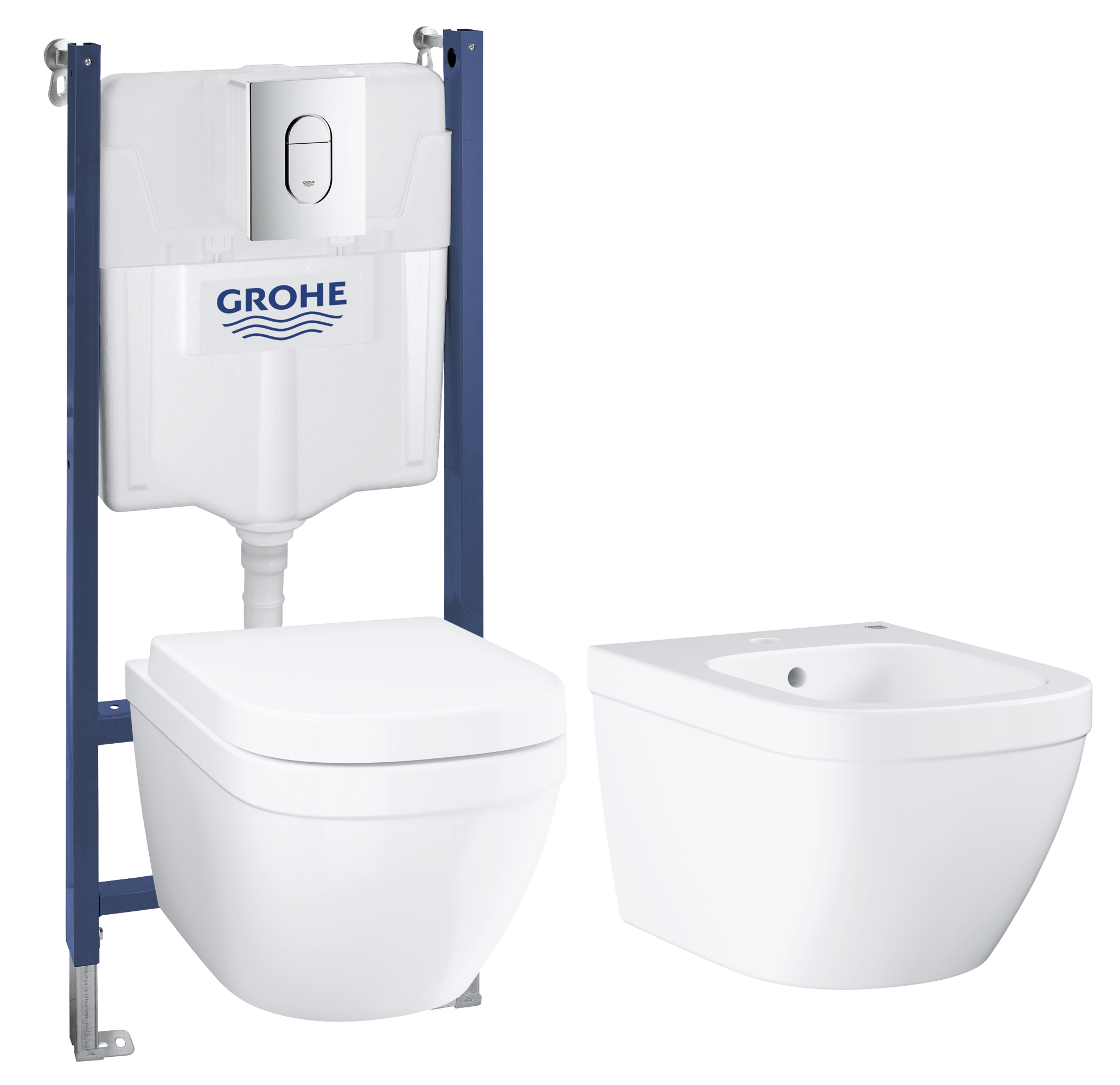 Pack wc suspendido + bidé grohe euro salida horizontal con tapa amortiguada