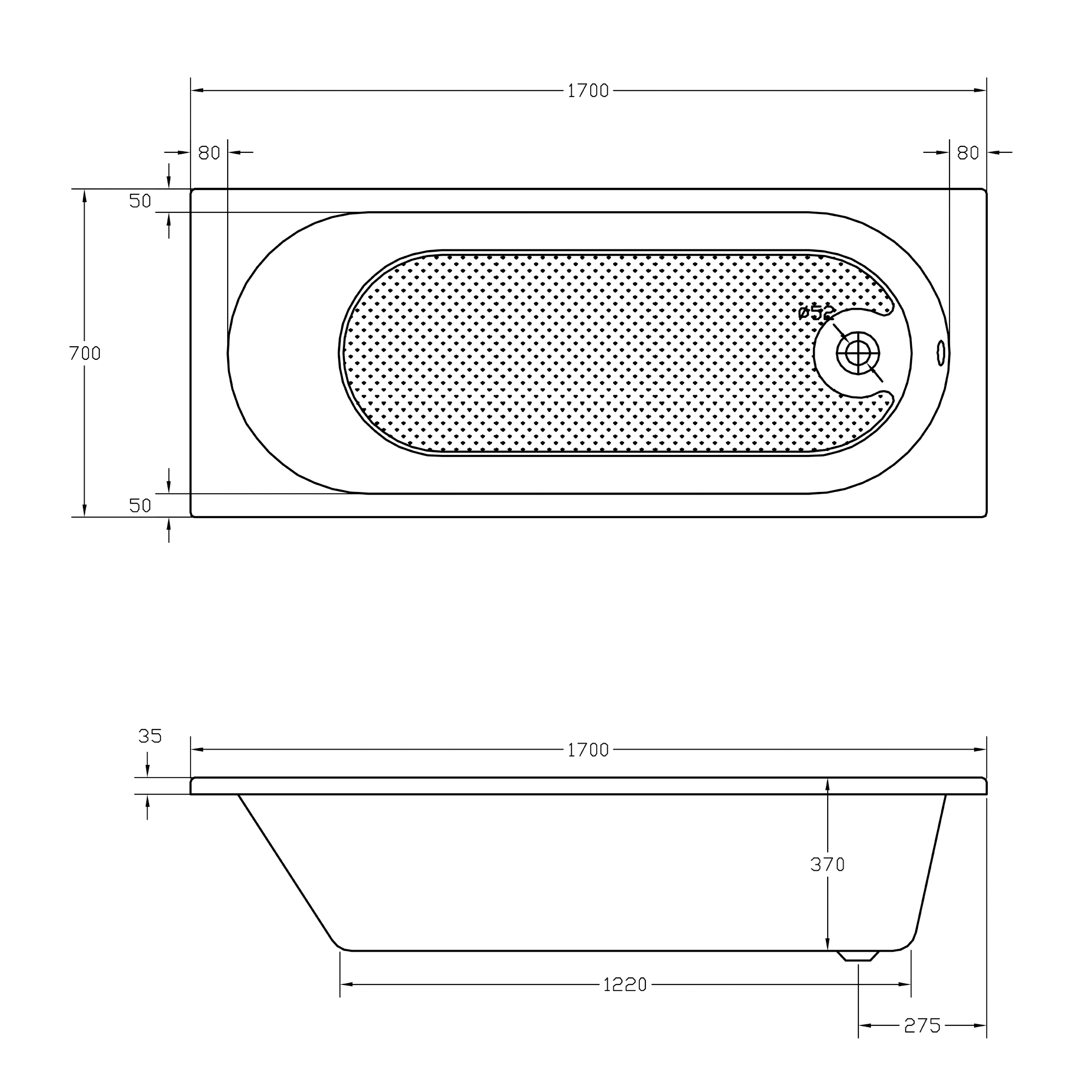 Bañera rectangular SANYCCES Nerea 170x70x40 cm - 2