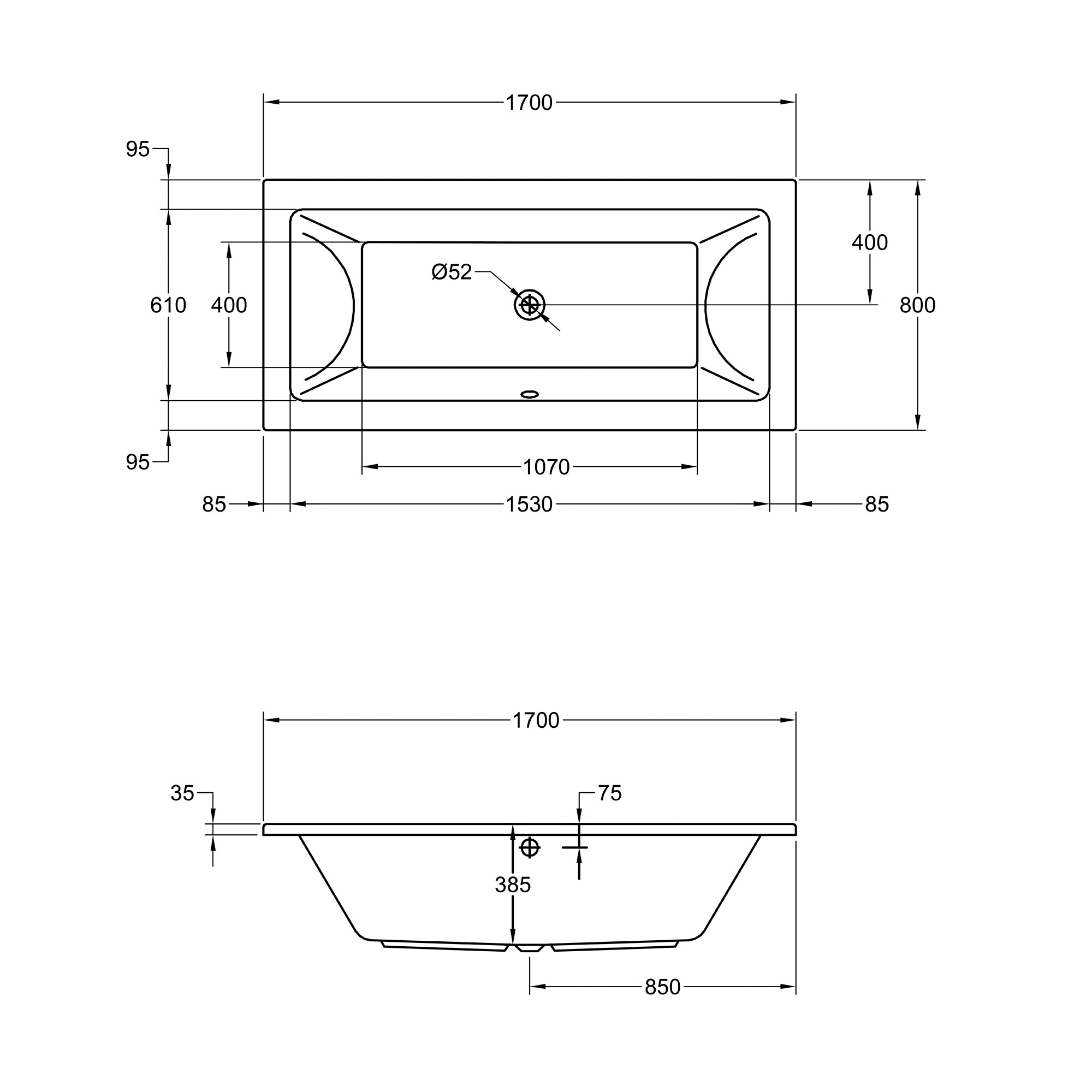 Bañera rectangular SANYCCES Argos 170x80x40.5 cm - 3