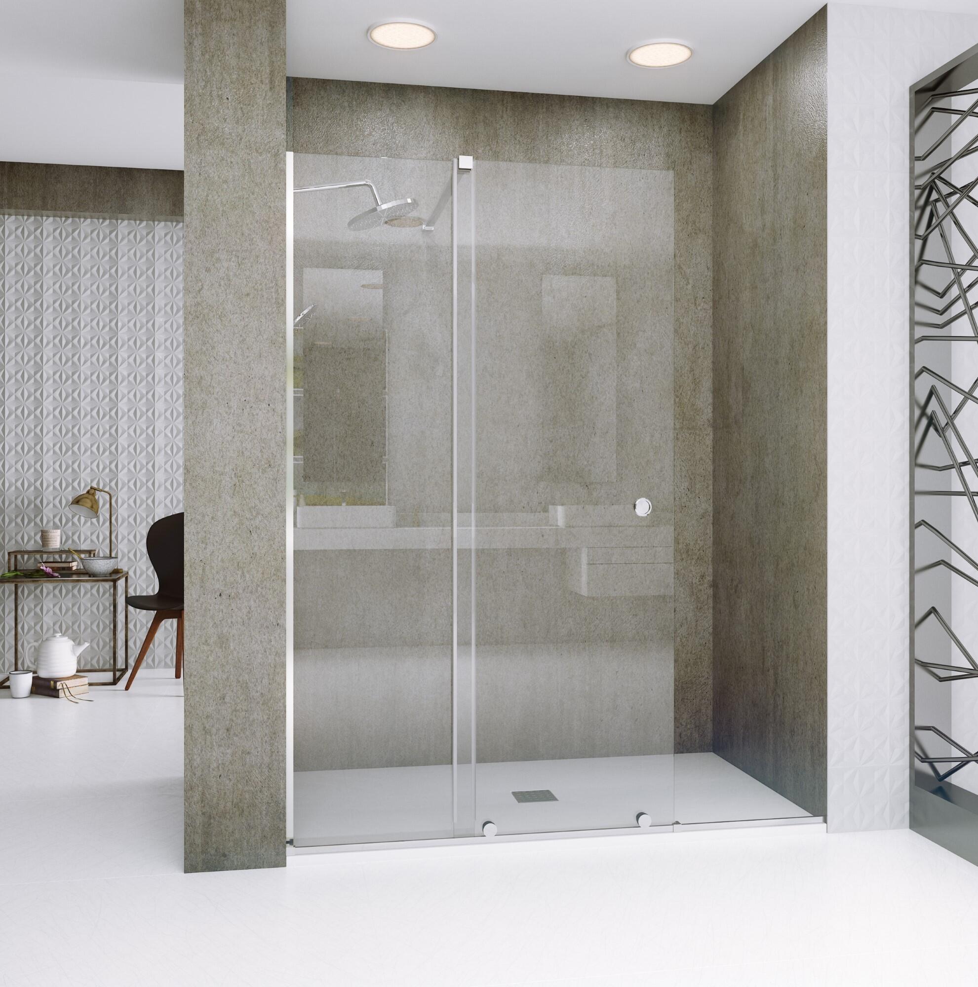 Mampara de ducha corredera 1 hoja fija + 1 puerta corredera Amea. Perfil acero inoxidable cromo. Ancho adaptable (151-160)x200 cm Cristal templado de seguridad transparente 8mm. Glassinox - 3