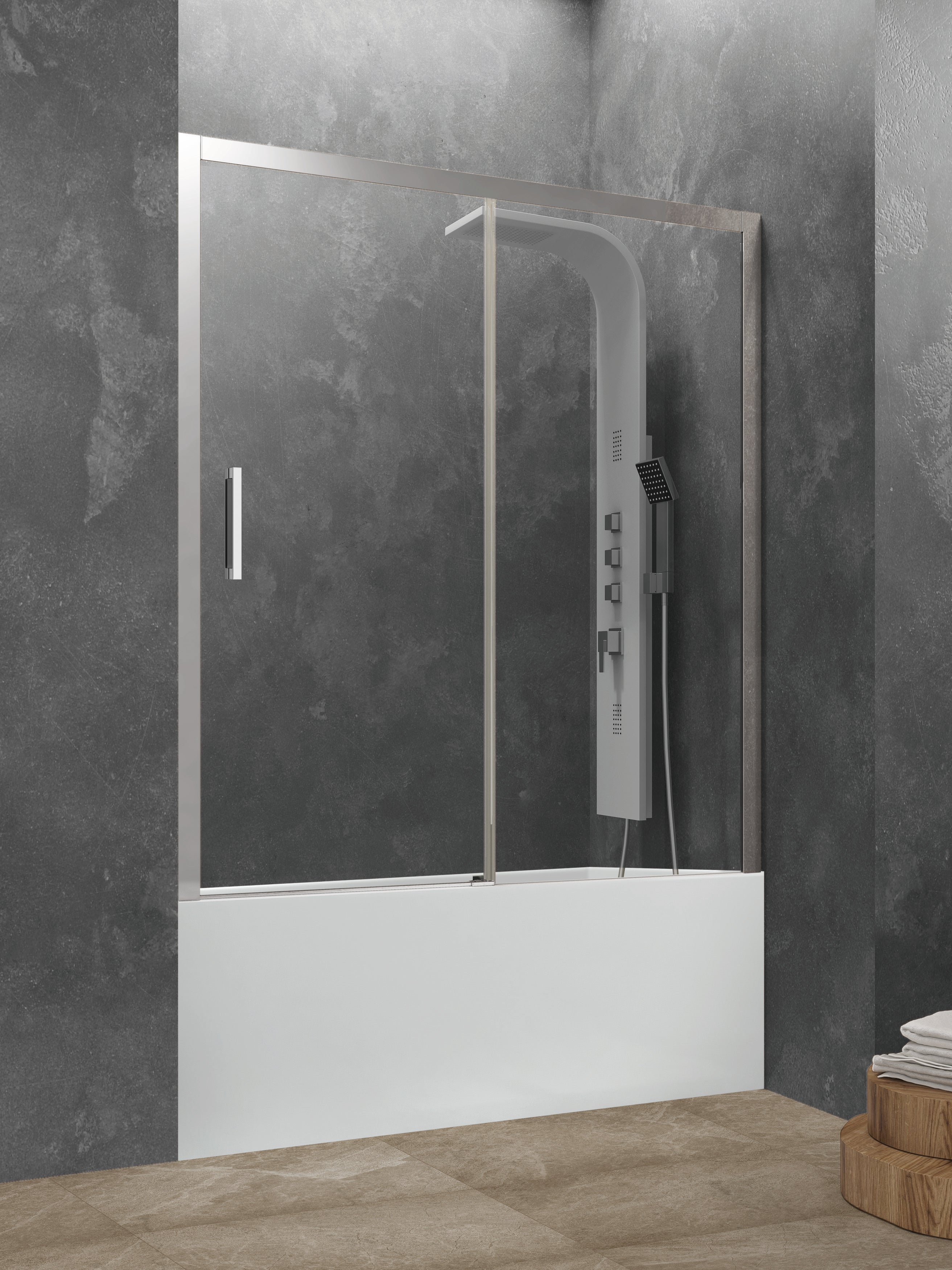 Mampara de bañera akt transparente perfil cromado 150x150 cm