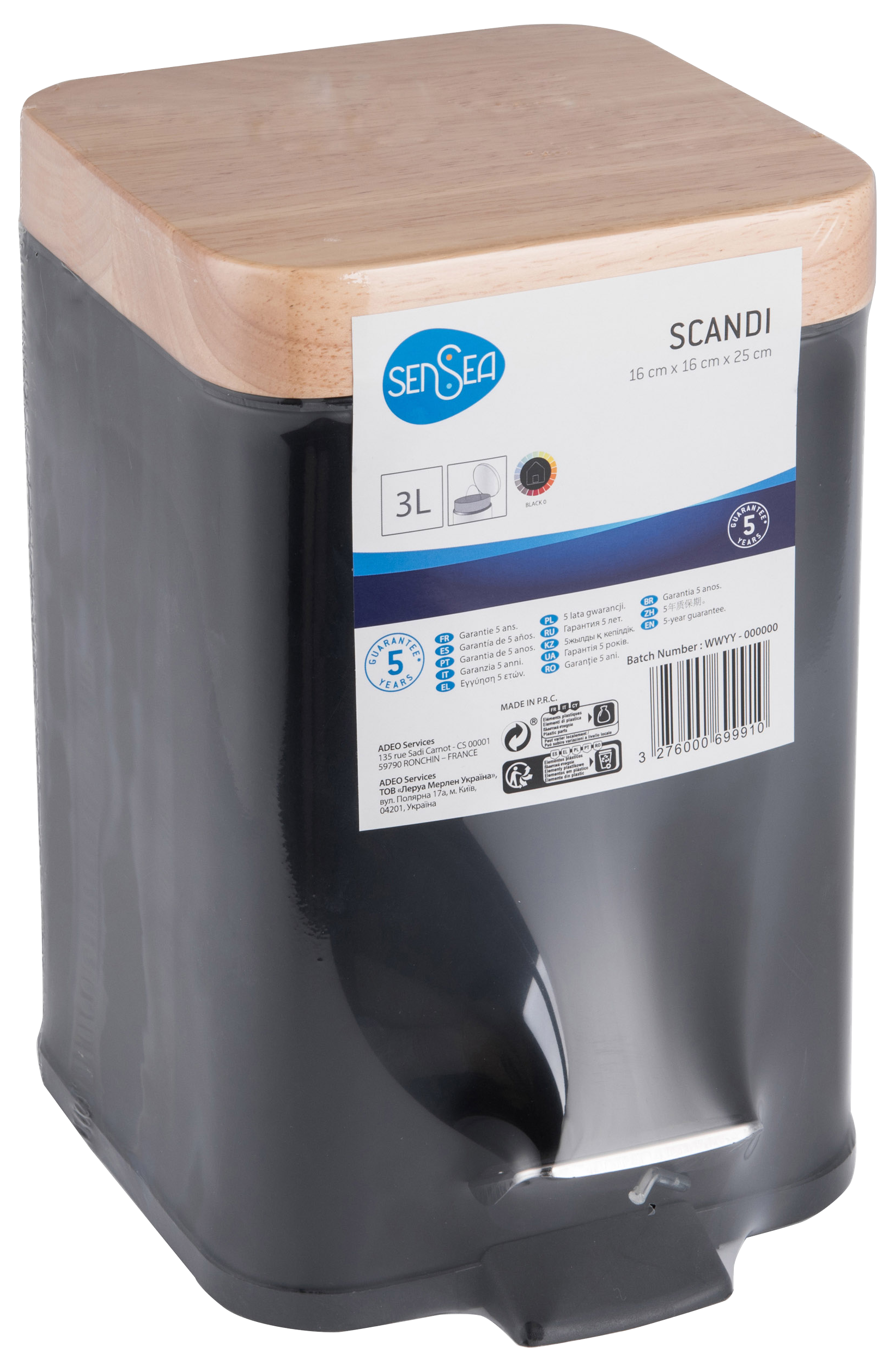 Balde do lixo SENSEA SCANDI 3L PRETO MATE - 9