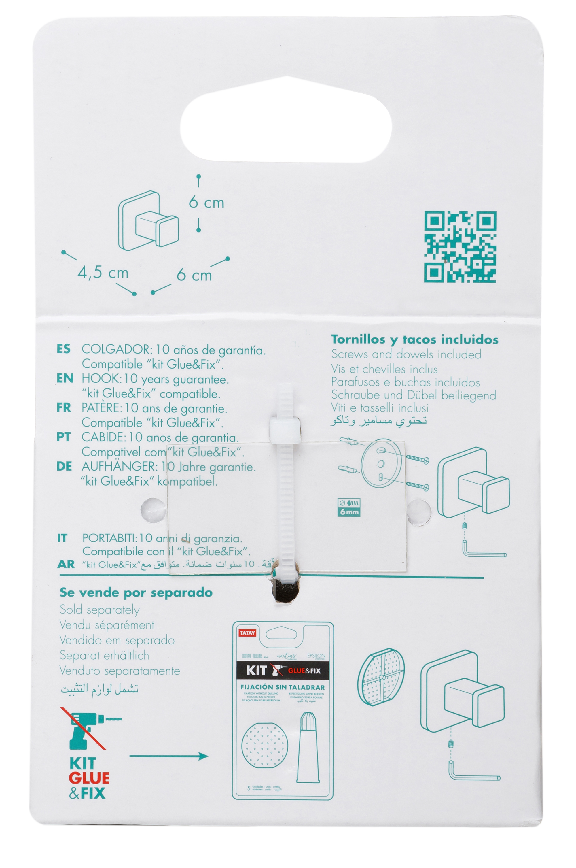 Percha/perchero Epsilon zamak gris  con 1 gancho - 4