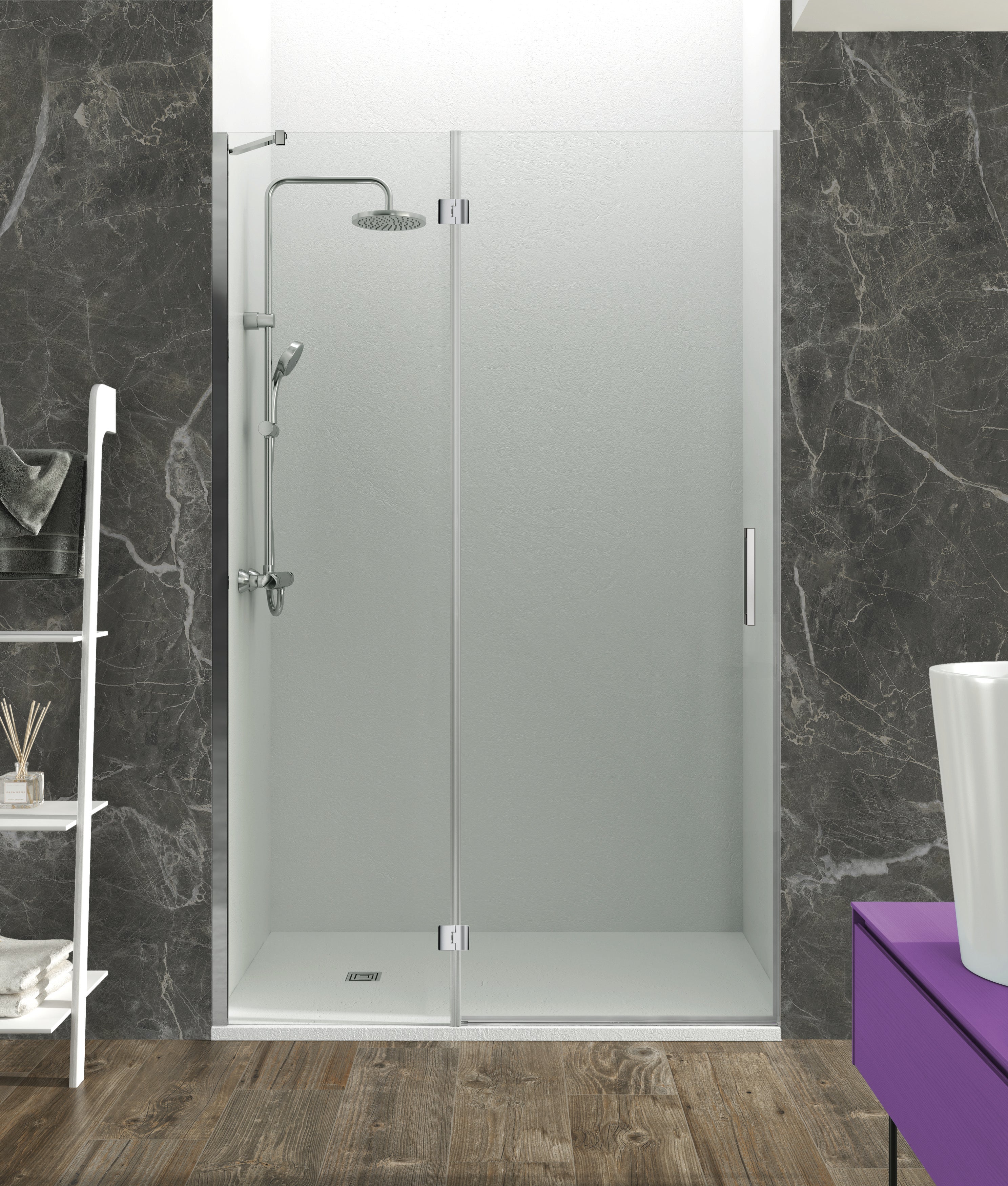 Mampara de ducha frontal abatible transparente glas c perfil cromo (92-95)x195 cm