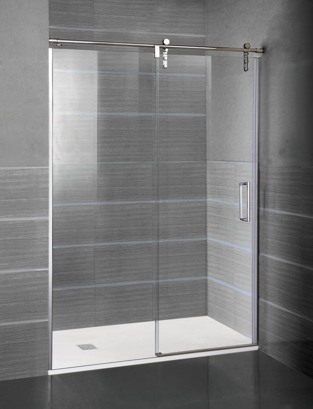 Mampara de ducha frontal 1 fijo + 1 puerta corredera transparente Steel M perfil acero inoxidable cromo (157-162)x195 cm cristal 8mm cierre magnético sin guía inferior marca GME