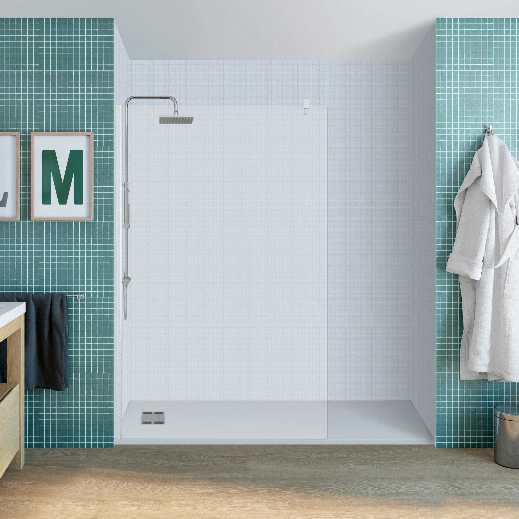 Mampara de ducha fija transparente cool perfil aluminio cromo 120x200 cm cristal 8mm reversible antical 1 barra de estabilización 100 cm (recortable) incluida marca vanguard