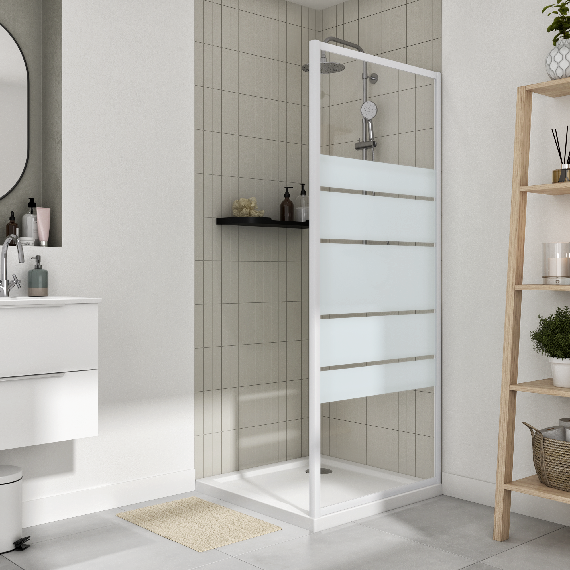 Lateral de duche fixo branco 80x185 cm Essential Sensea - 13