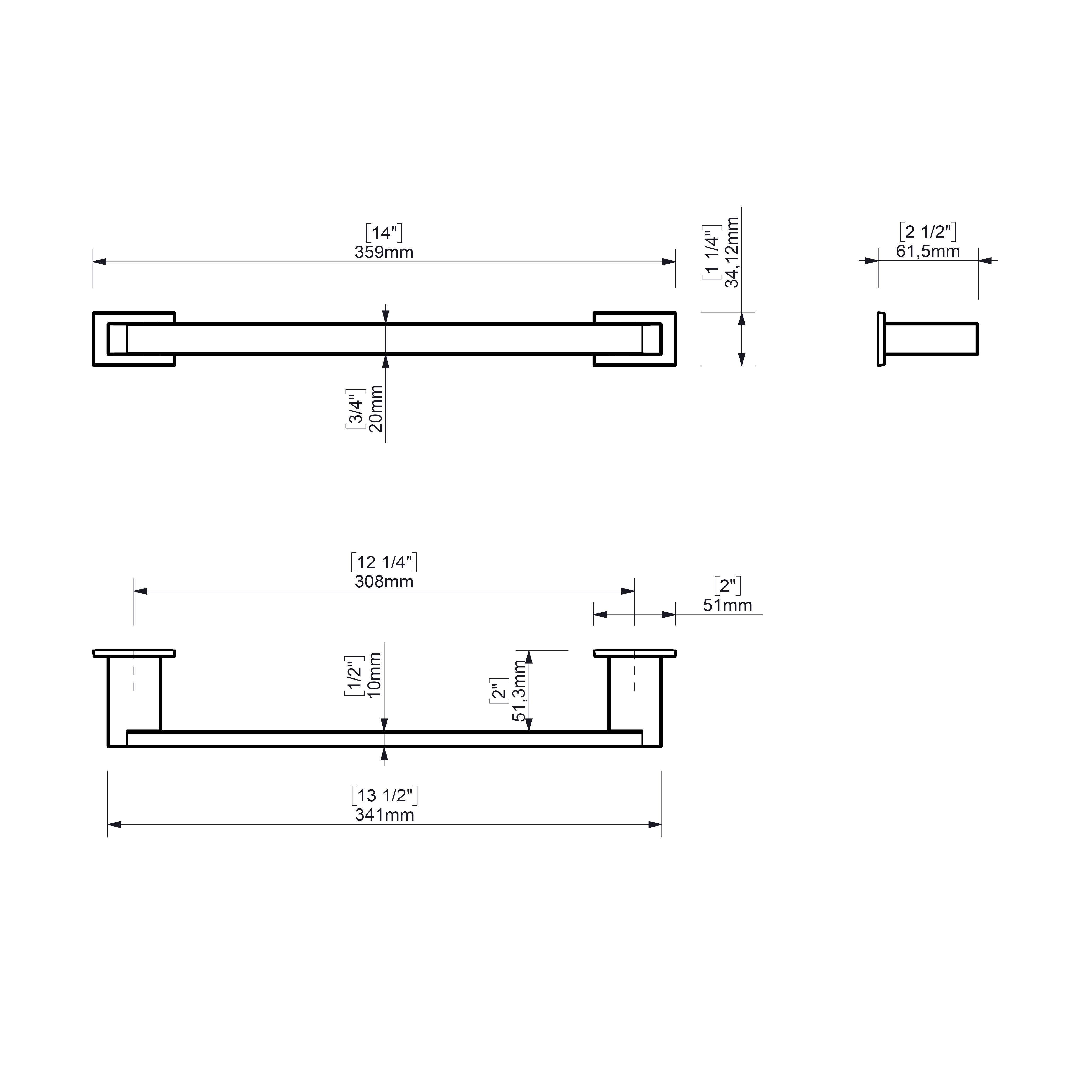 Toallero de barra negro mate para atornillar Kubo 30x2.4x6.1 cm - 2