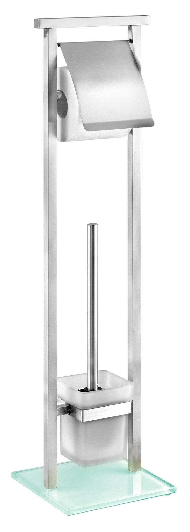 Portarrrollo de papel higiéncio de pie con escobillero debar plata