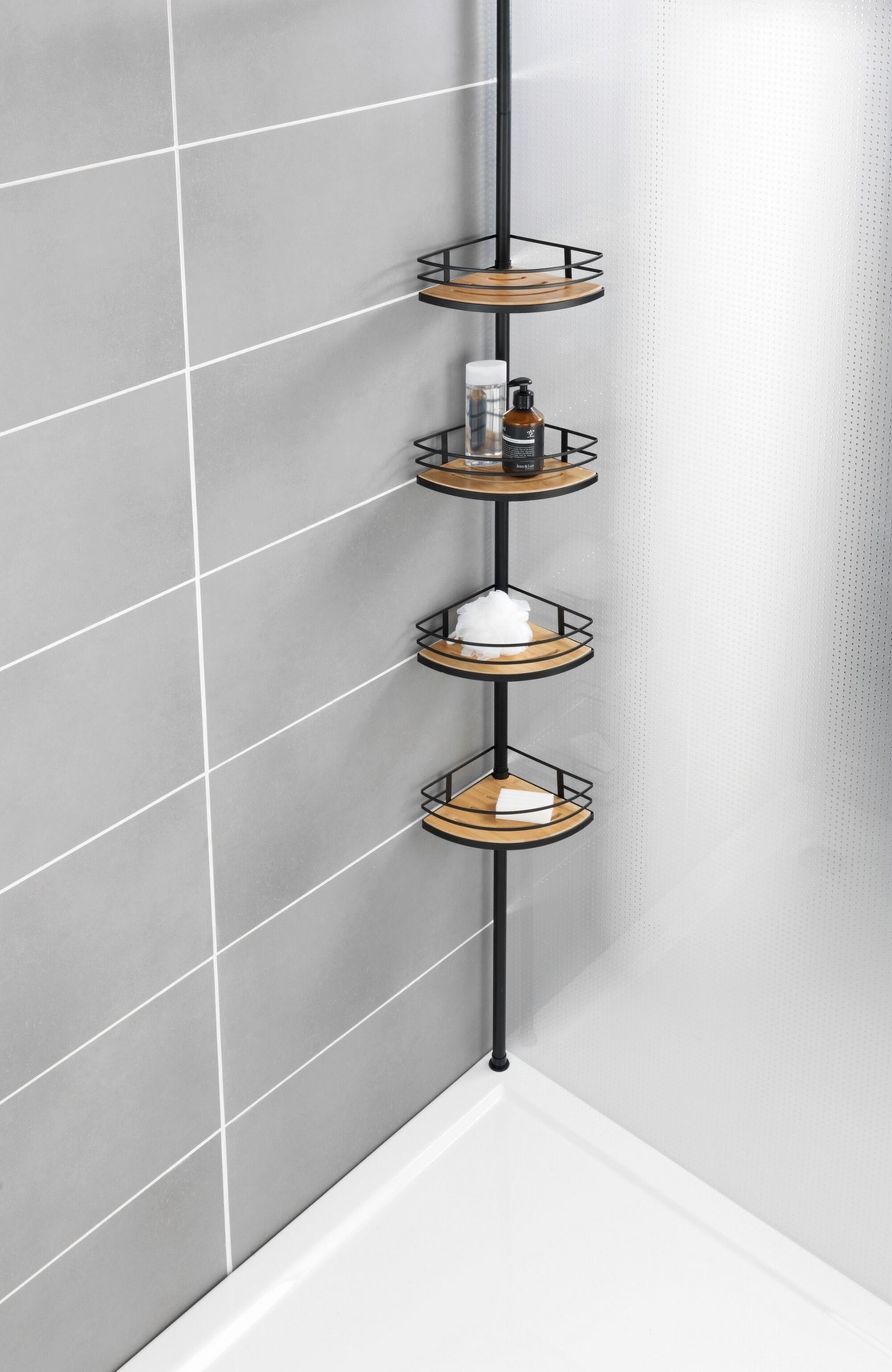 Organizador de ducha Dolcedo negro acero inoxidable mate con 4 alturas para montar 31x23x270 cm - 9