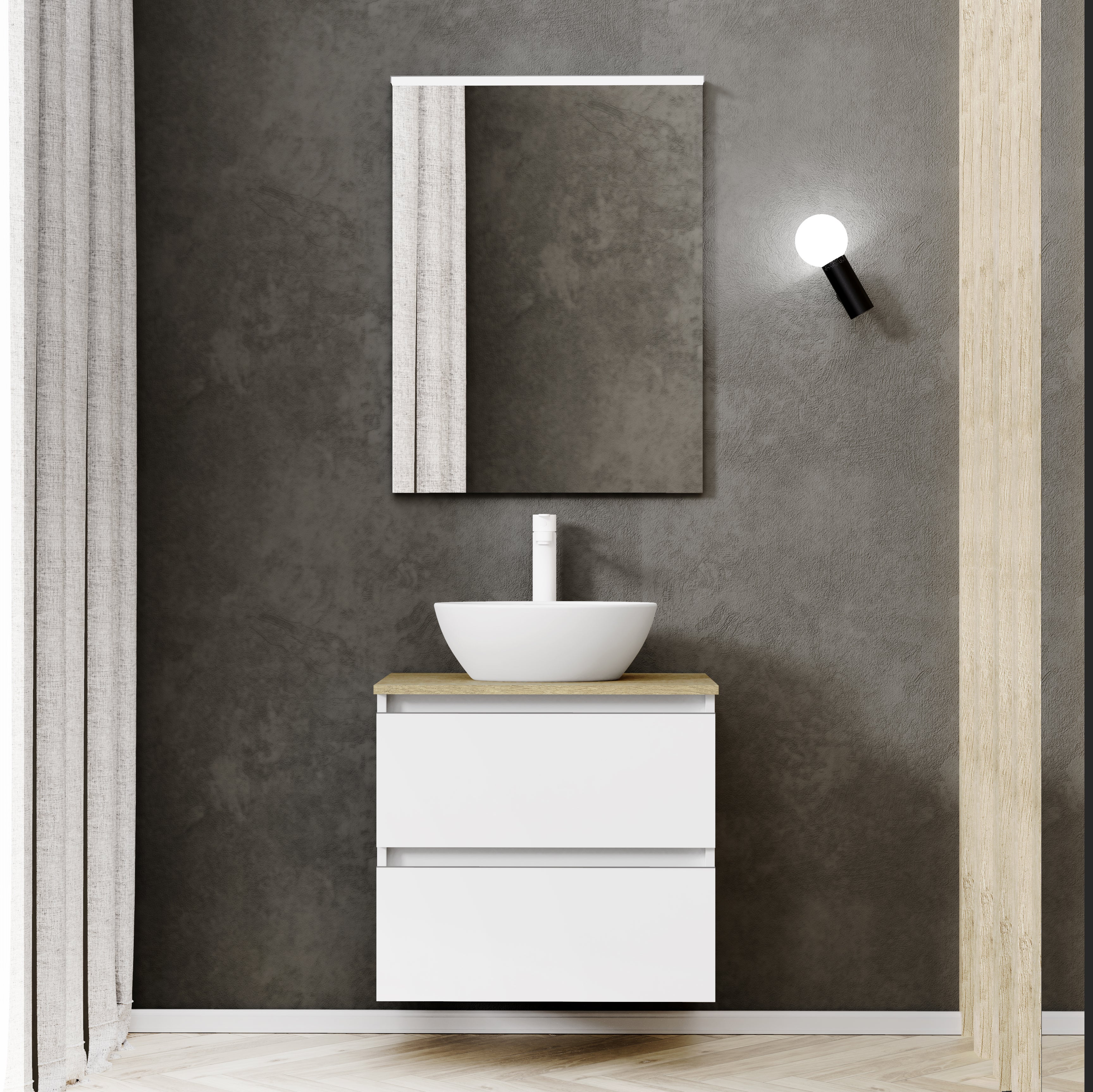 Mueble de baño con lavabo y espejo dueto blanco mate 60x46 cm
