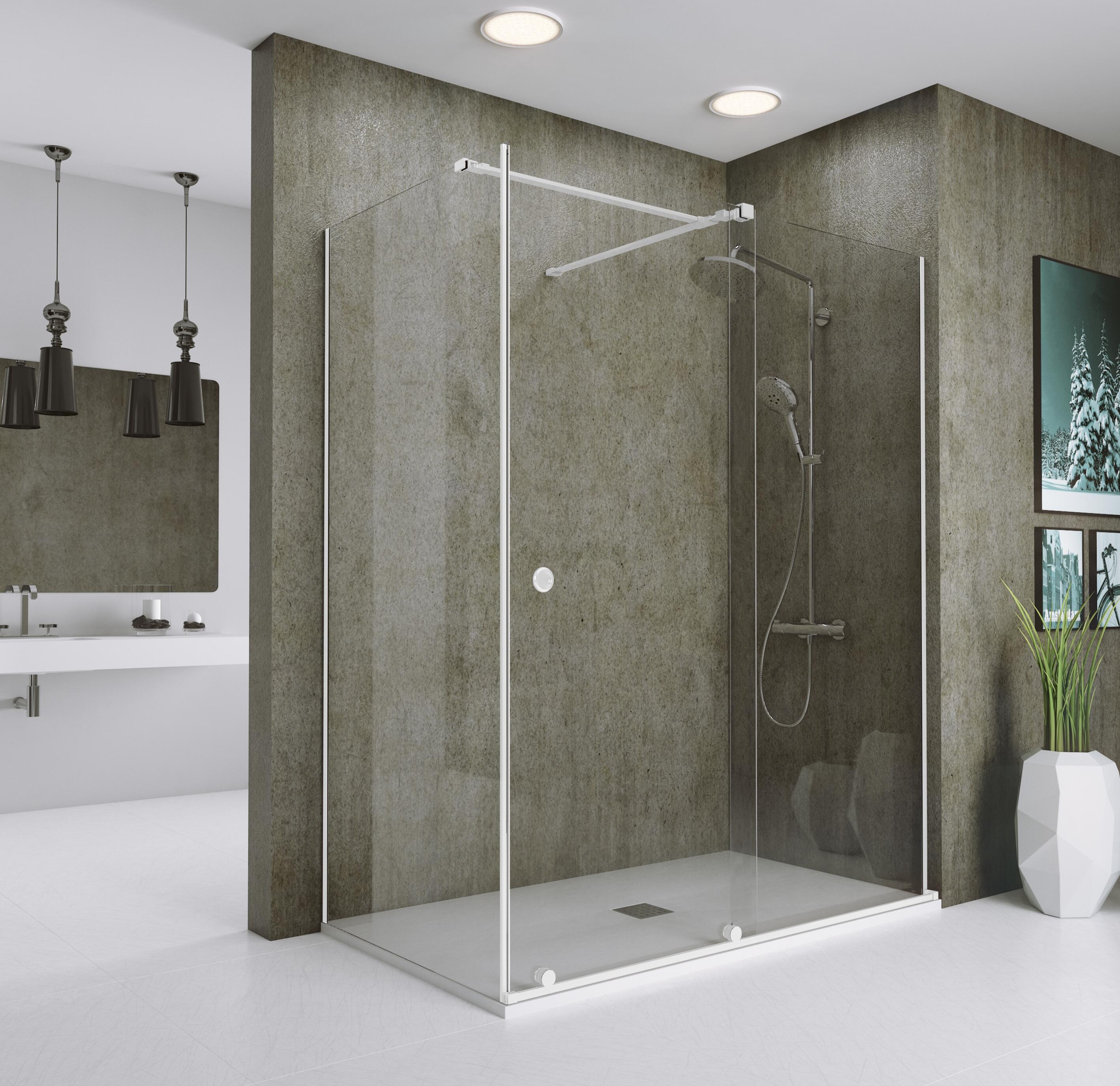 Mampara de ducha frontal con panel fijo lateral corredero transparente amea perfil blanco (91-100)+90 x200 cm