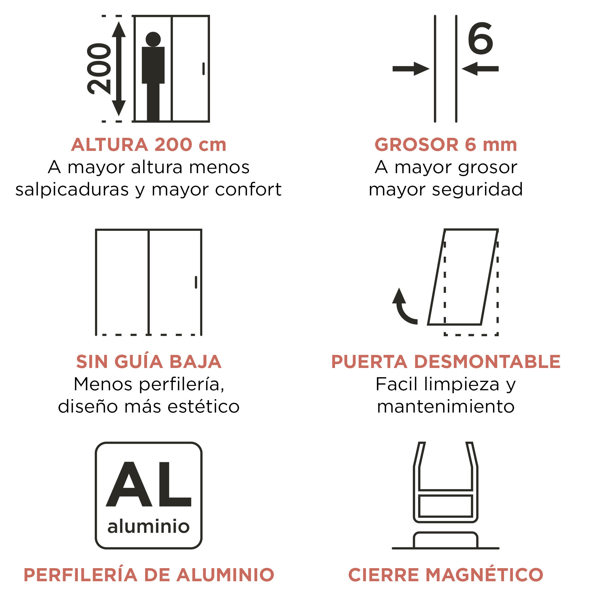 Mampara de ducha frontal corredera y panel fijo lateral Tala Perfil aluminio negro. Ancho adaptable (130.1-140)+80 x200 cm. Cristal templado de seguridad transparente. Tratamiento antical y cierre magnético Glassinox - 3