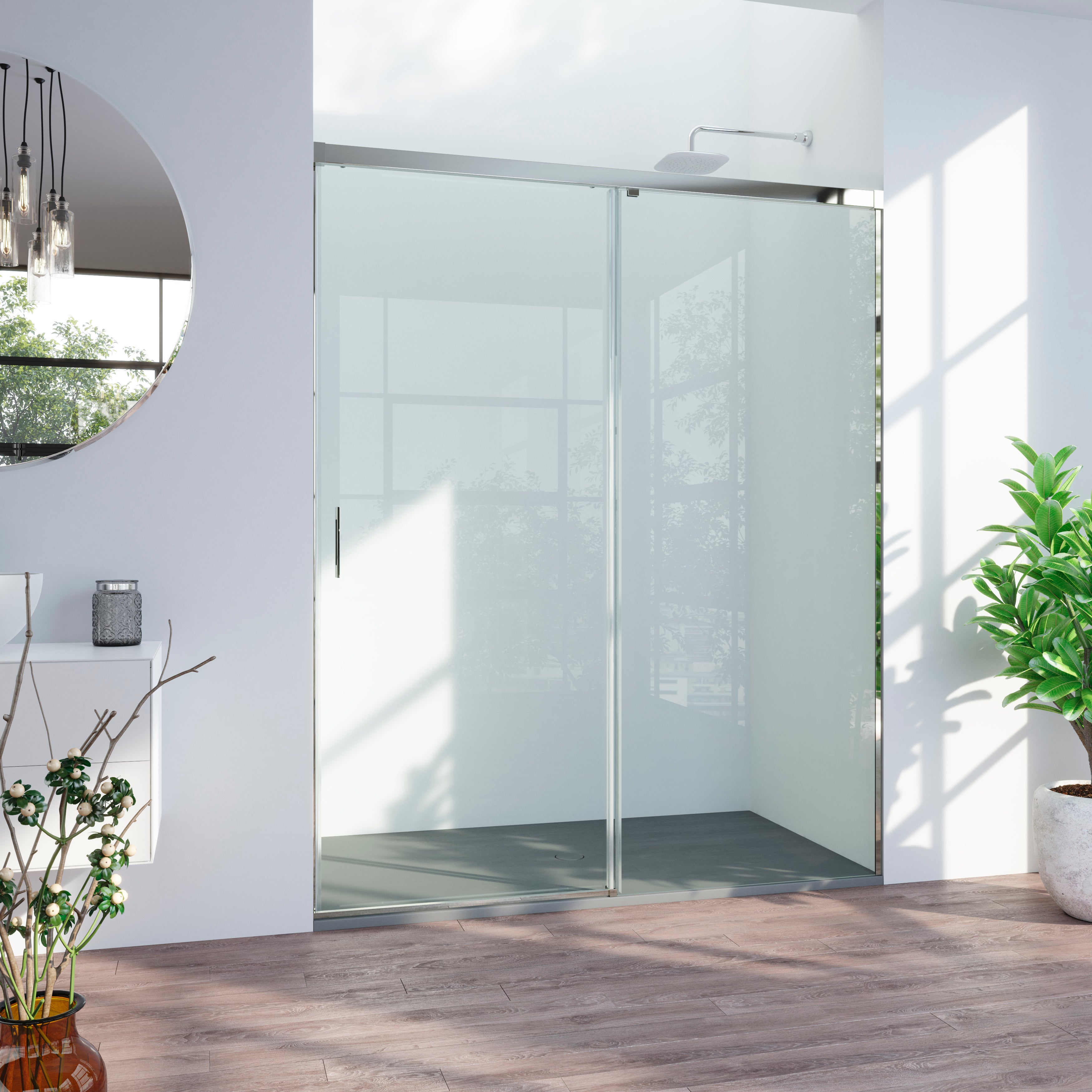 Mampara de ducha frontal corredera transparente tala perfil cromo (151-160)x200 cm