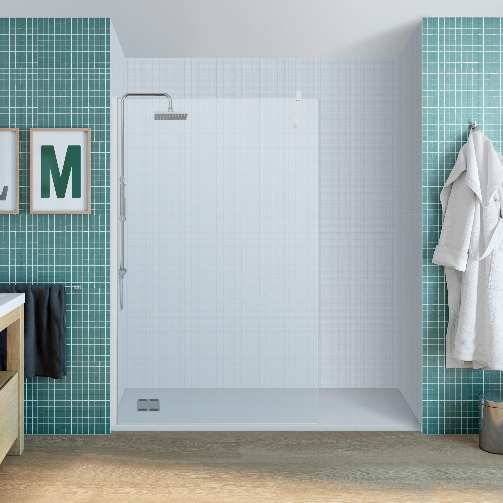 Mampara de ducha fija transparente cool perfil aluminio cromo 140x200 cm cristal 8mm reversible antical 1 barra de estabilización 100 cm (recortable) incluida marca vanguard