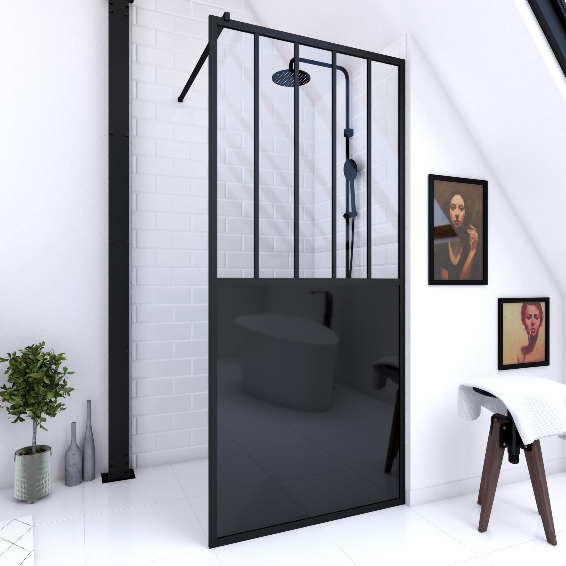 Panel de ducha outline transparente perfil negro 100x200cm