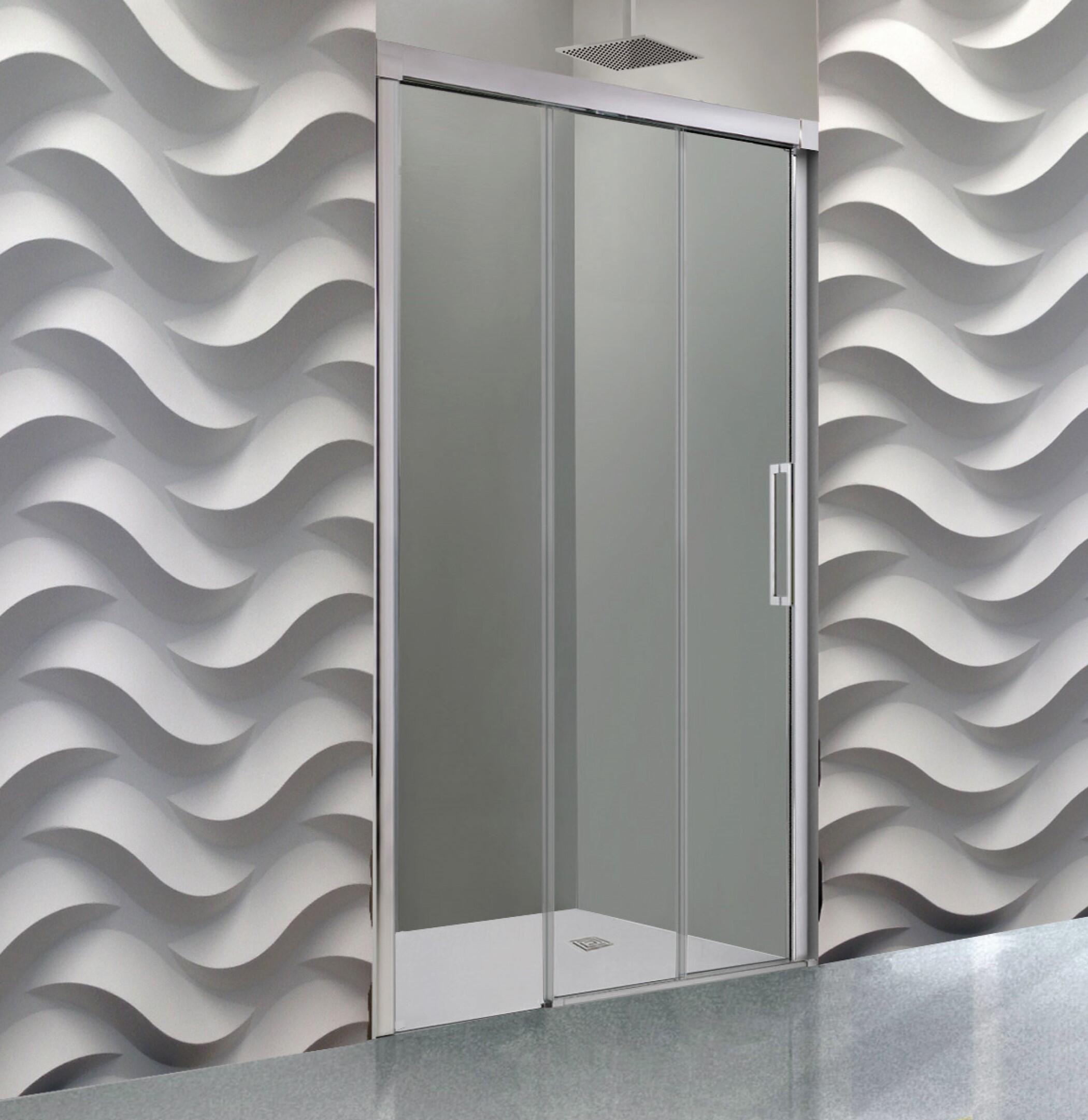 Mampara de ducha frontal 1 fijo + 2 puertas corredera transparente Tress perfil aluminio cromo (96-101)x195 cm cristal 6mm cierre magnético sin guía inferior marca GME - 3