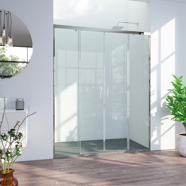 Mampara de ducha frontal 2 fijos + 2 puertas corredera transparente Tala perfil aluminio cromo (171-180)x200 cm cristal 6mm cierre magnético sin guía inferior marca Glassinox