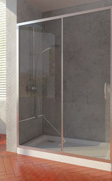 Mampara de ducha frontal 1 fijo + 1 puerta corredera transparente cebra con perfil aluminio cromo (159-163)x185 cm cristal 5mm