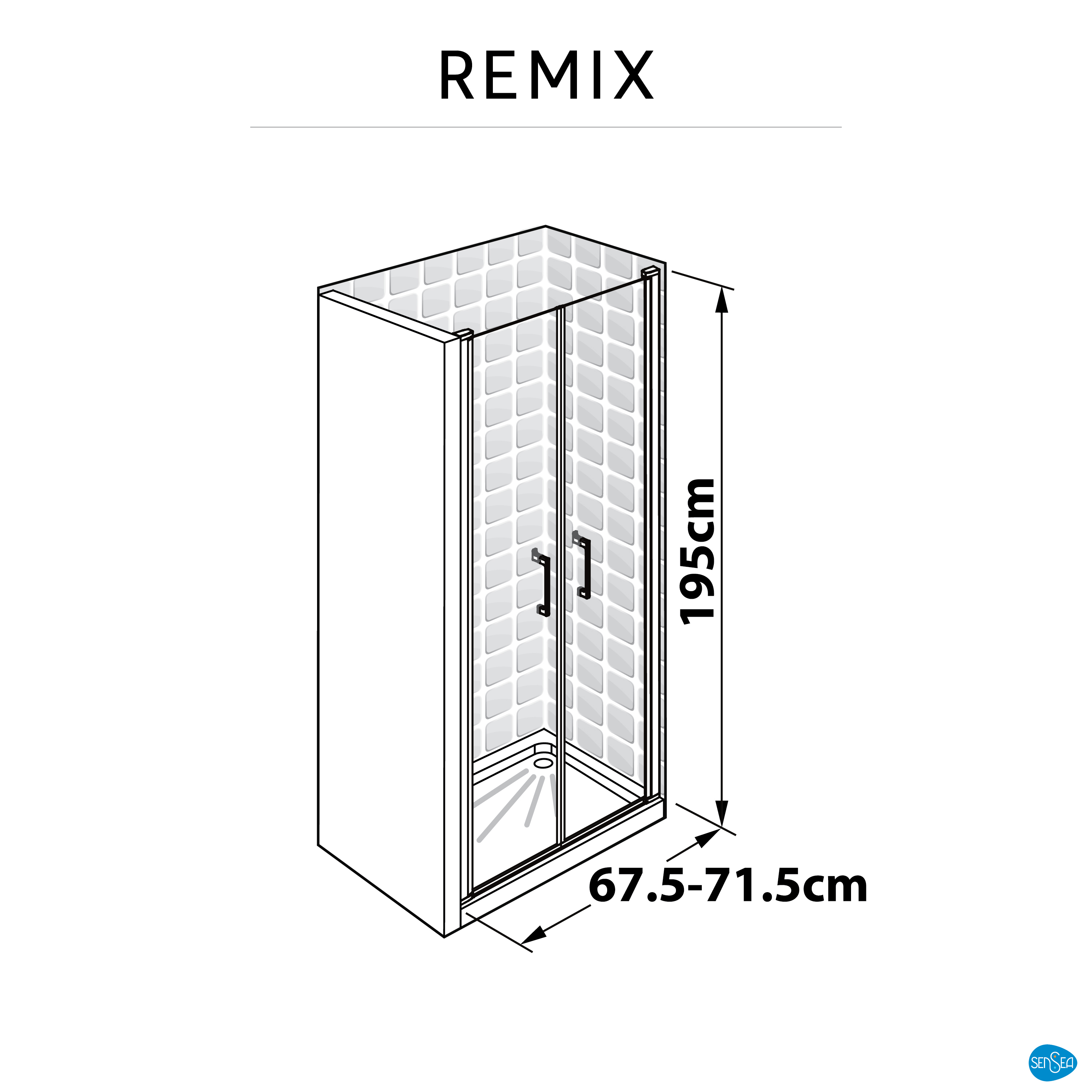 Porta doccia battente Remix, L 67.5-71.5 cm x H 195 cm x SP 8 mm, profilo cromo - 14