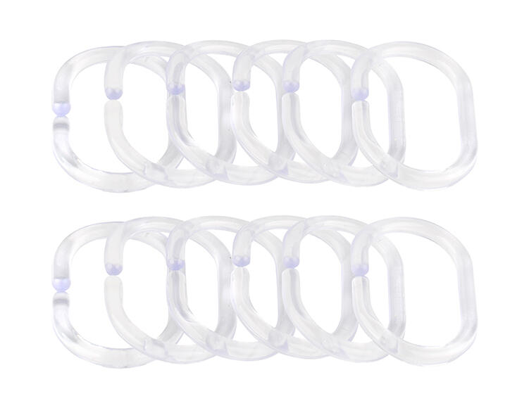 Pack 12 anillas cortina de ducha ovalada transparente en plástico