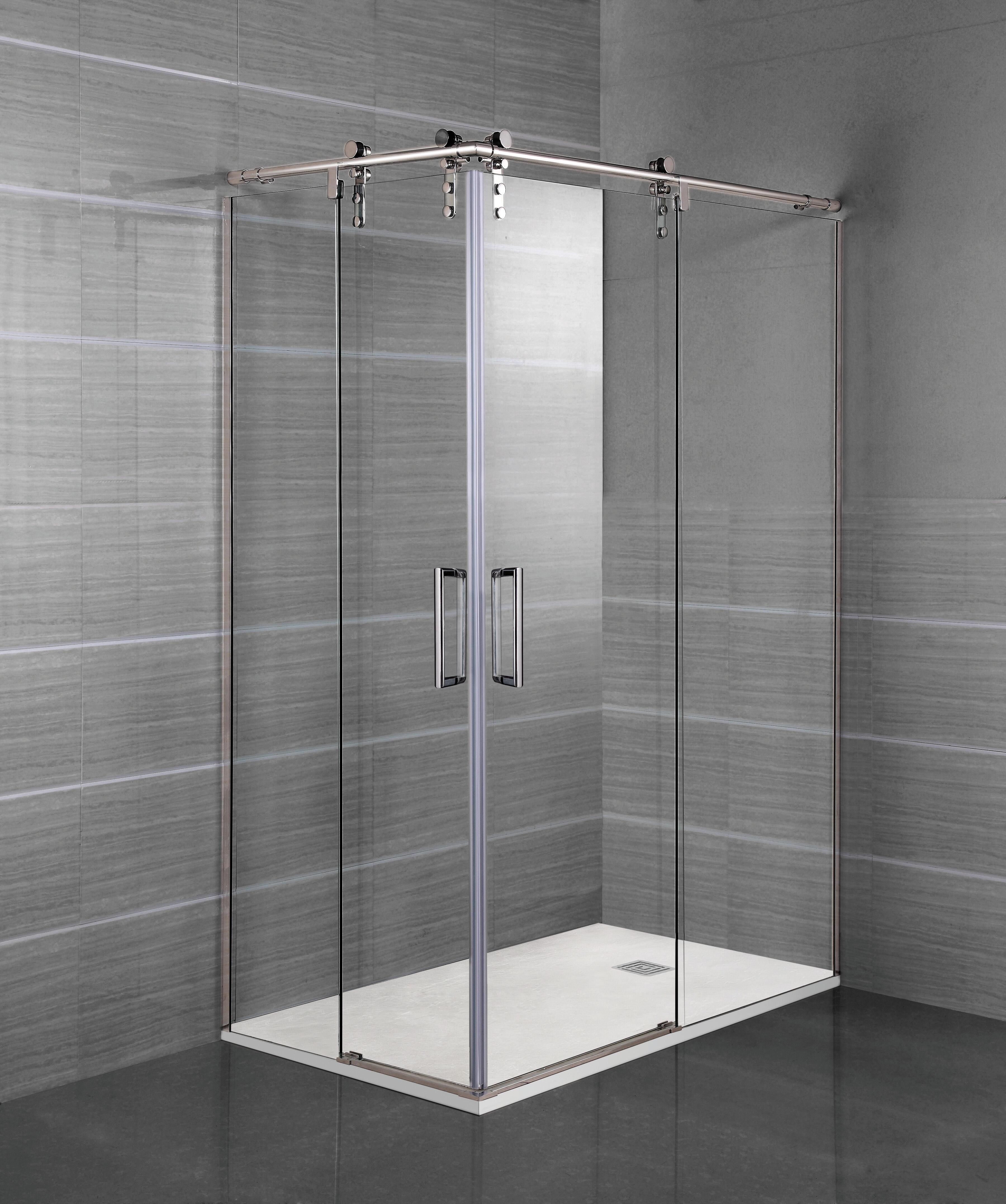 Mampara de ducha corredera transparente steel perfil cromo (86-90)x(134-129)x195 cm 8 mm