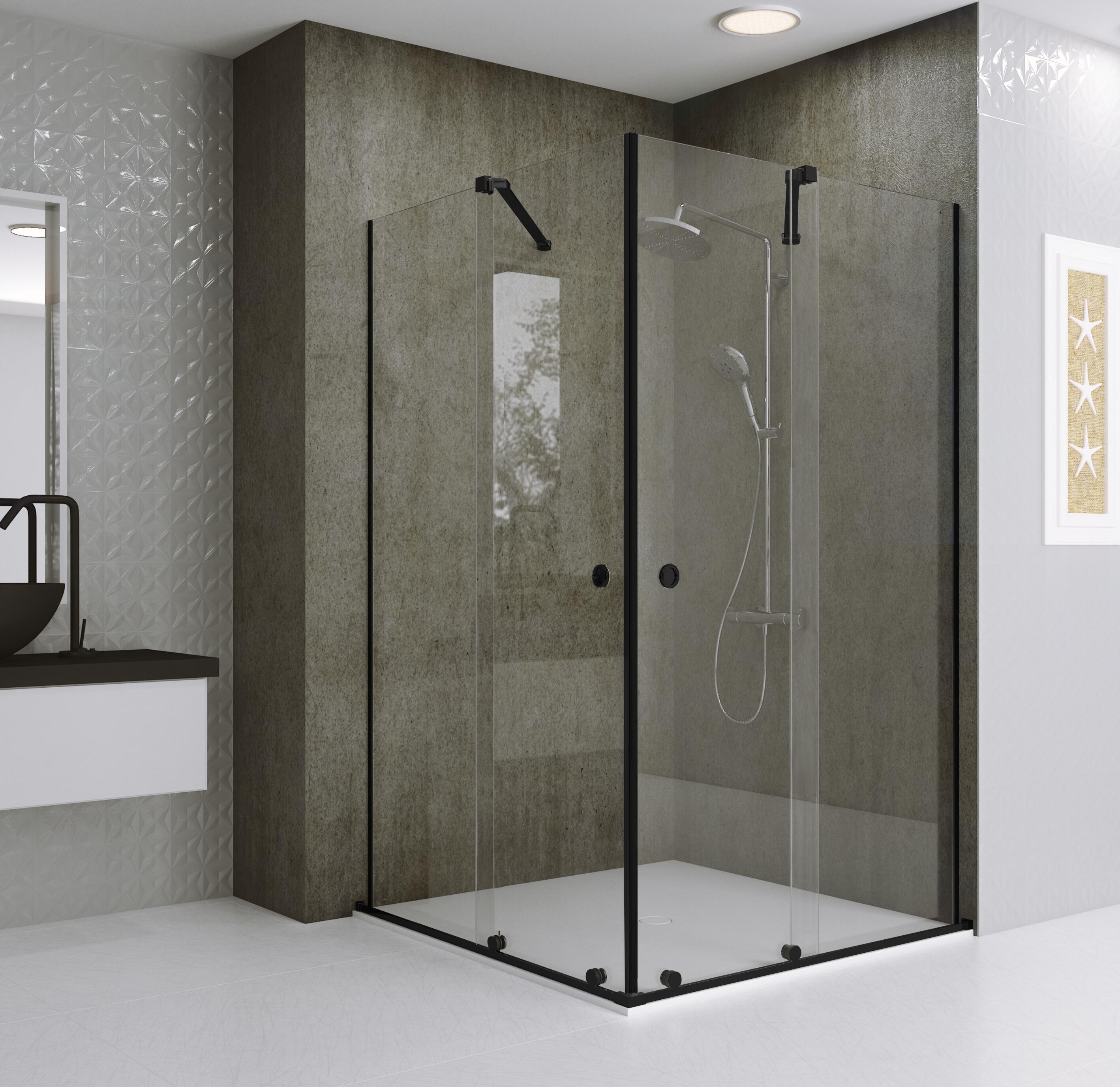 Mampara de ducha corredera transparente amea perfil negro (70-71)x(90-91)x200 cm 8 mm