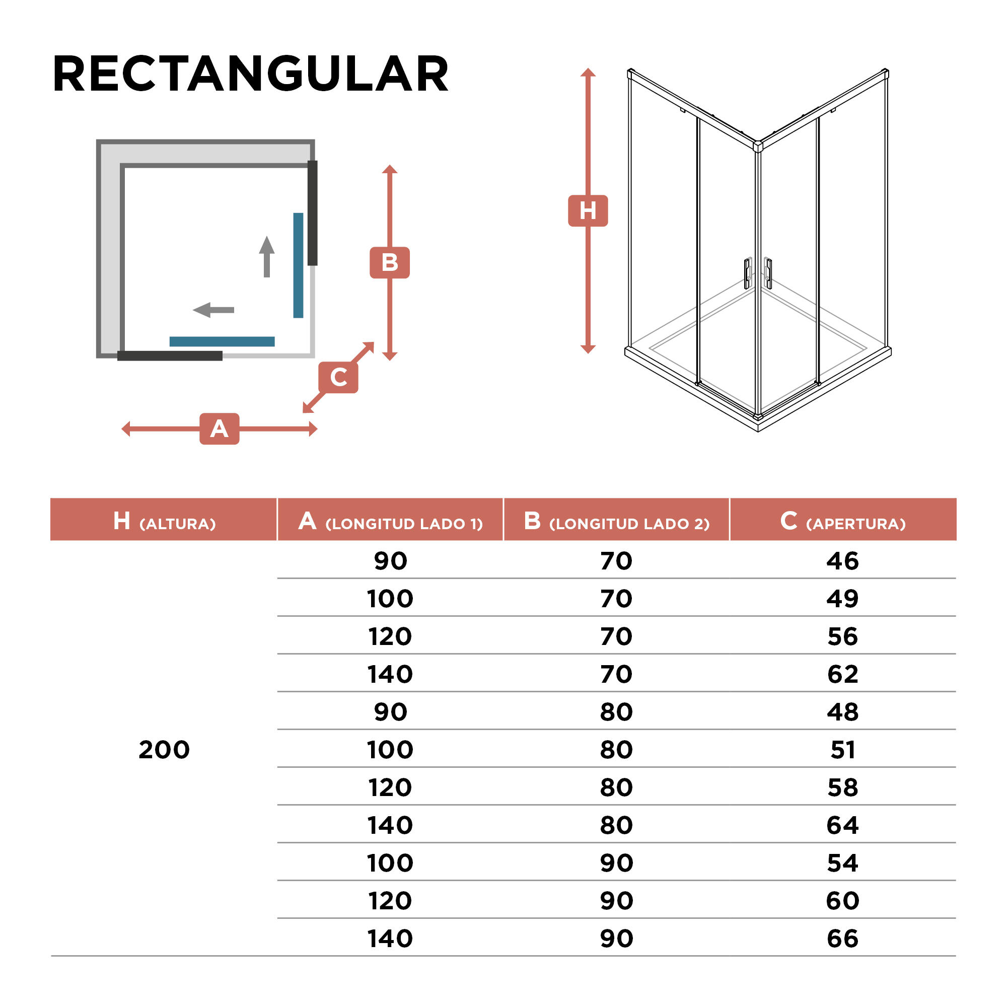Mampara de ducha en esquina rectangular corredera transparente tala perfil aluminio negro (131-140)x(140-141)x200 cm cristal 6 mm sin guía inferior marca glassinox