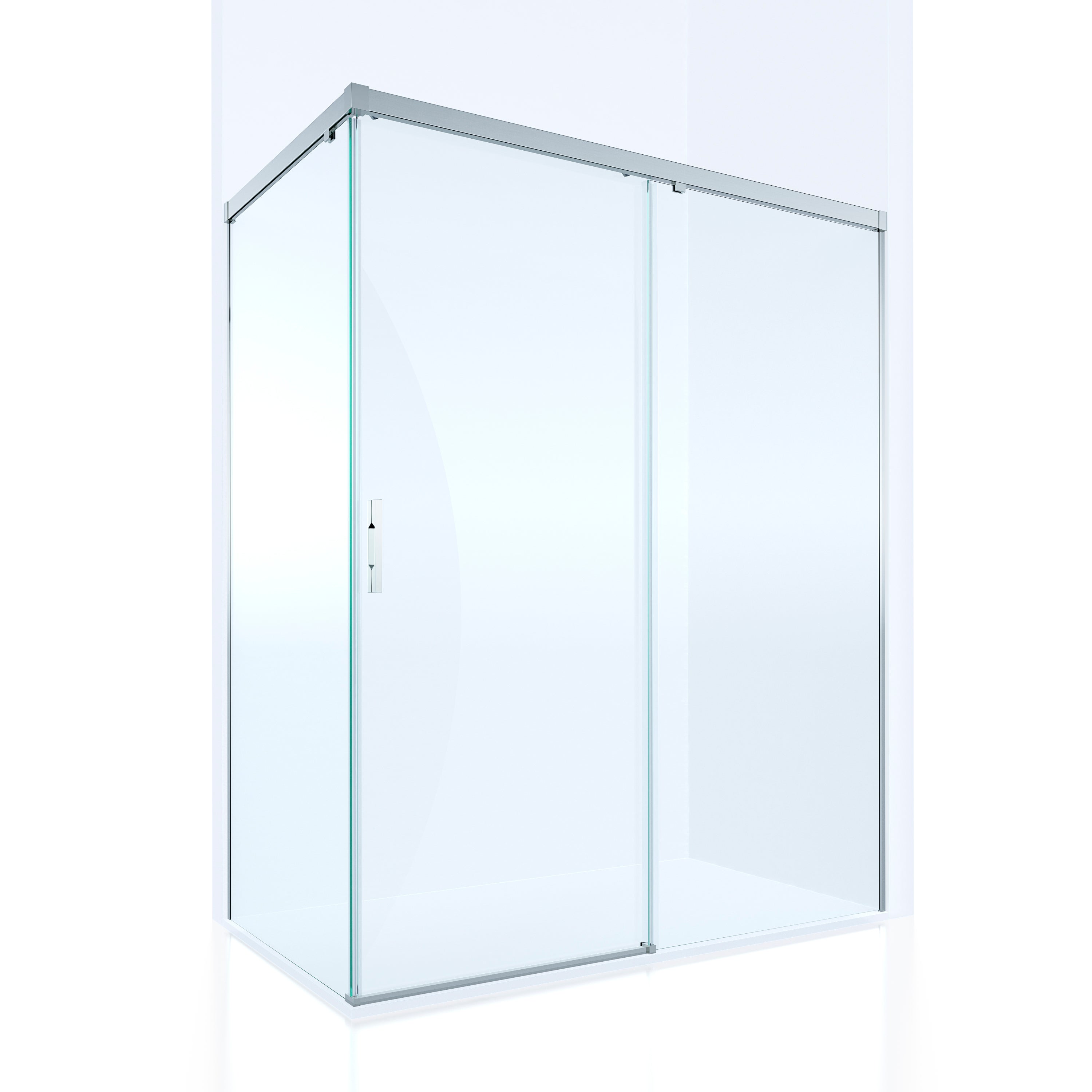 Mampara de ducha frontal con panel fijo lateral corredero transparente tala perfil cromo (140.1-150)+70 x200 cm