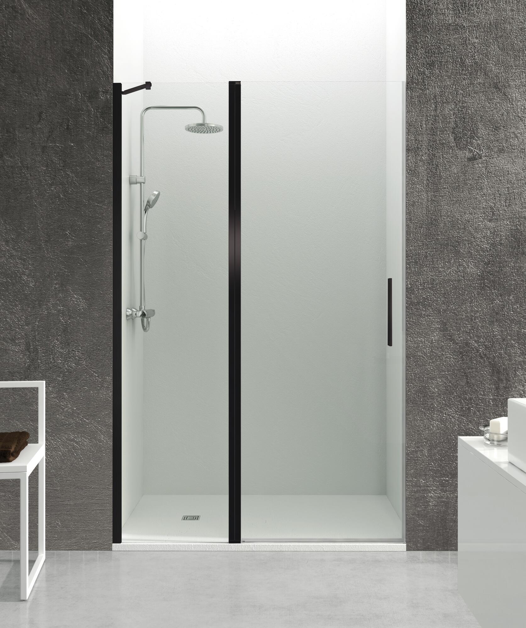 Mampara de ducha frontal abatible transparente abat c perfil negro (132.5-135)x195 cm