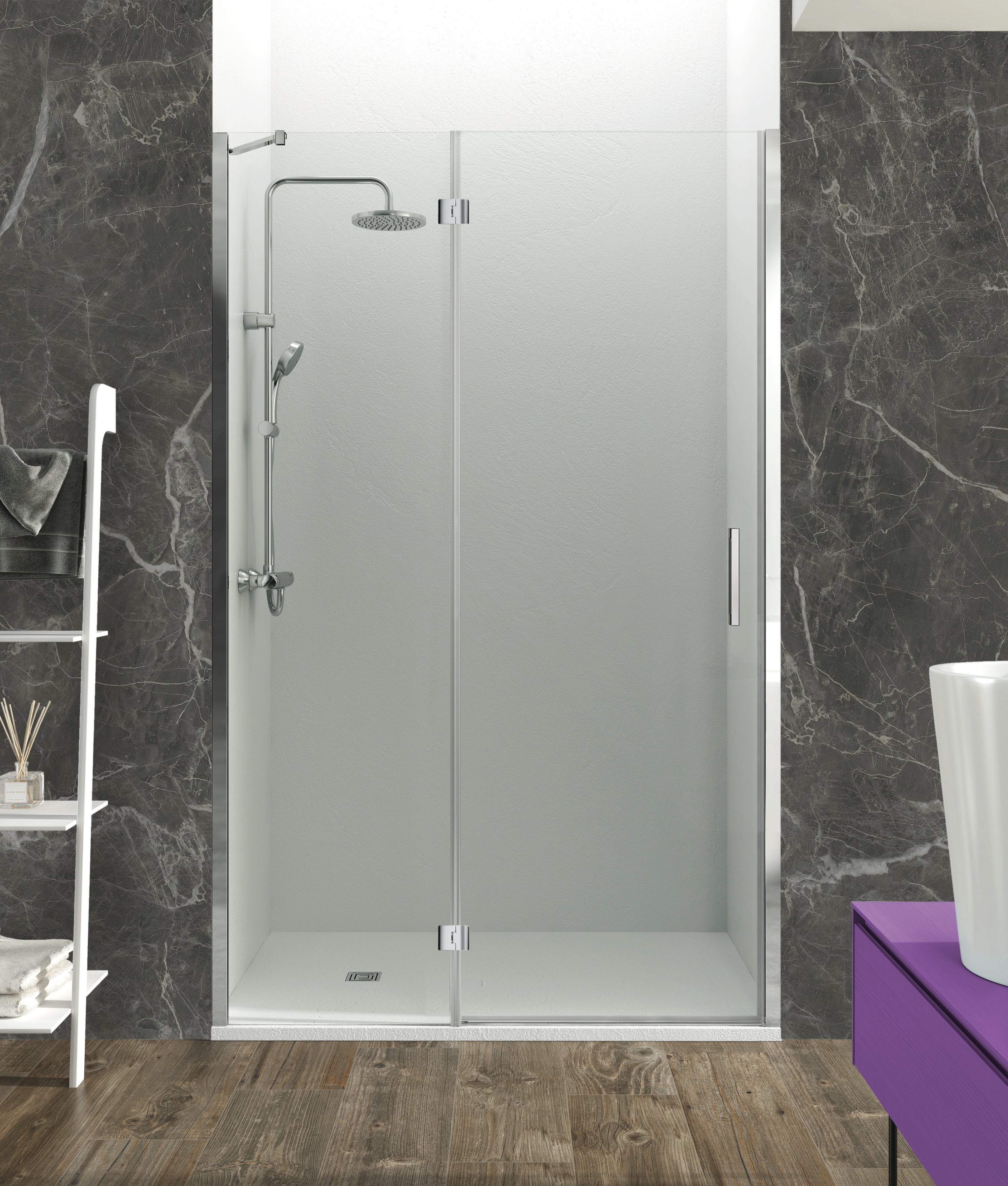 Mampara de ducha frontal abatible transparente glas d perfil cromo (120-125.5)x195 cm