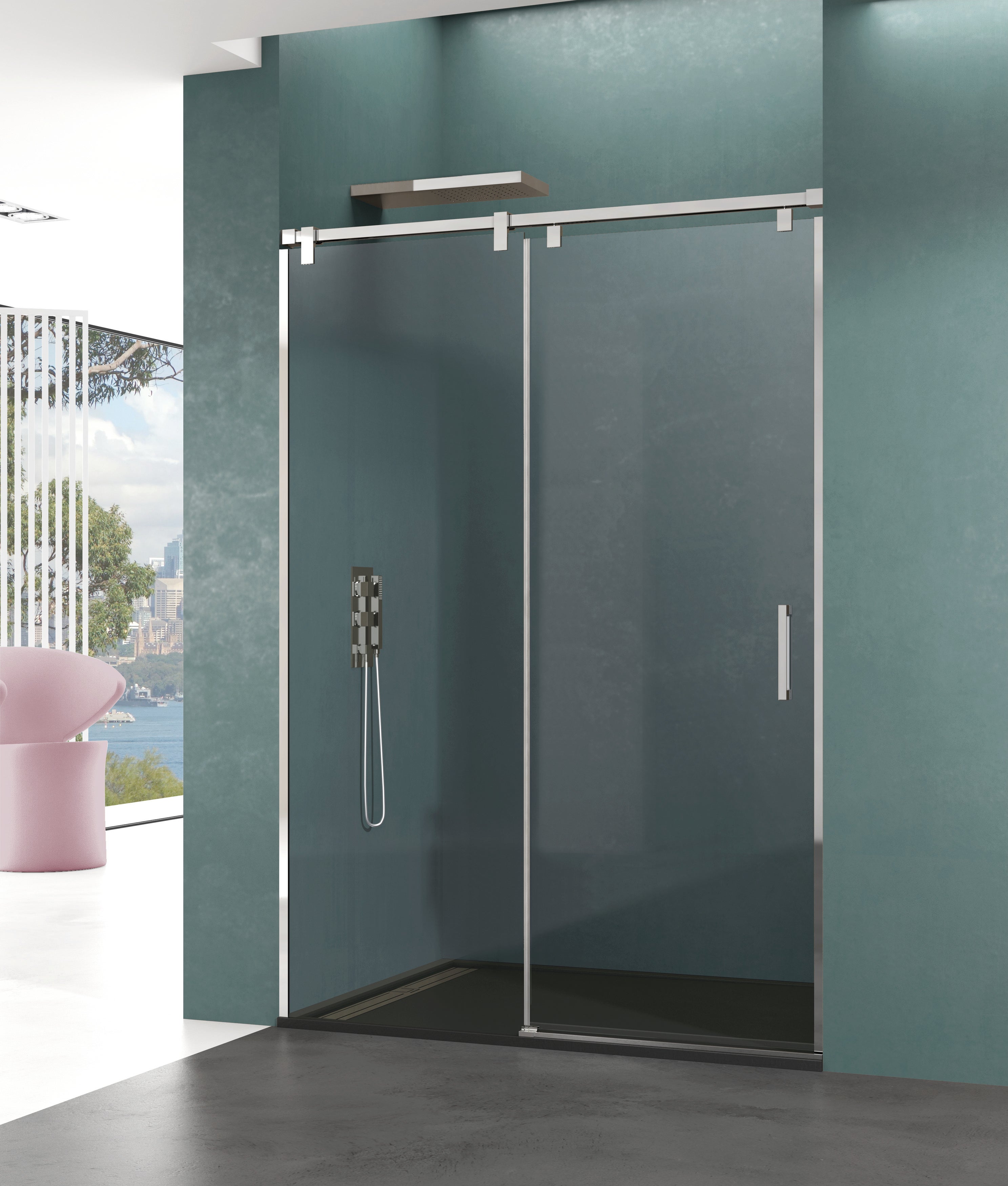 Mampara de ducha frontal corredera transparente steel ft perfil cromo (95-100)x195 cm