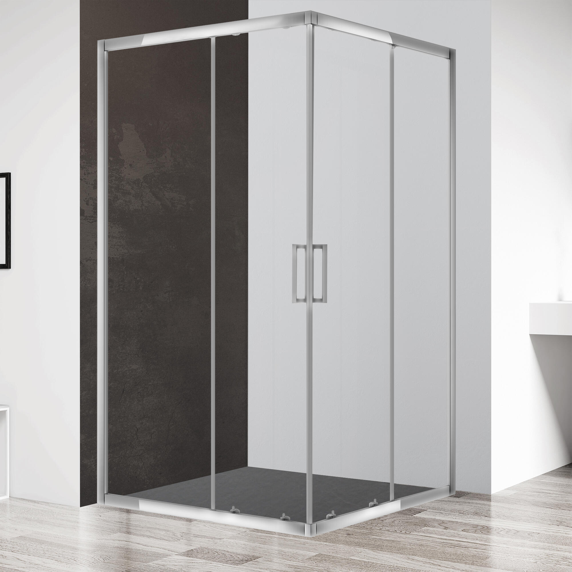 Mampara cuadrada corredera steel transparente perfil cromado 150x150 cm