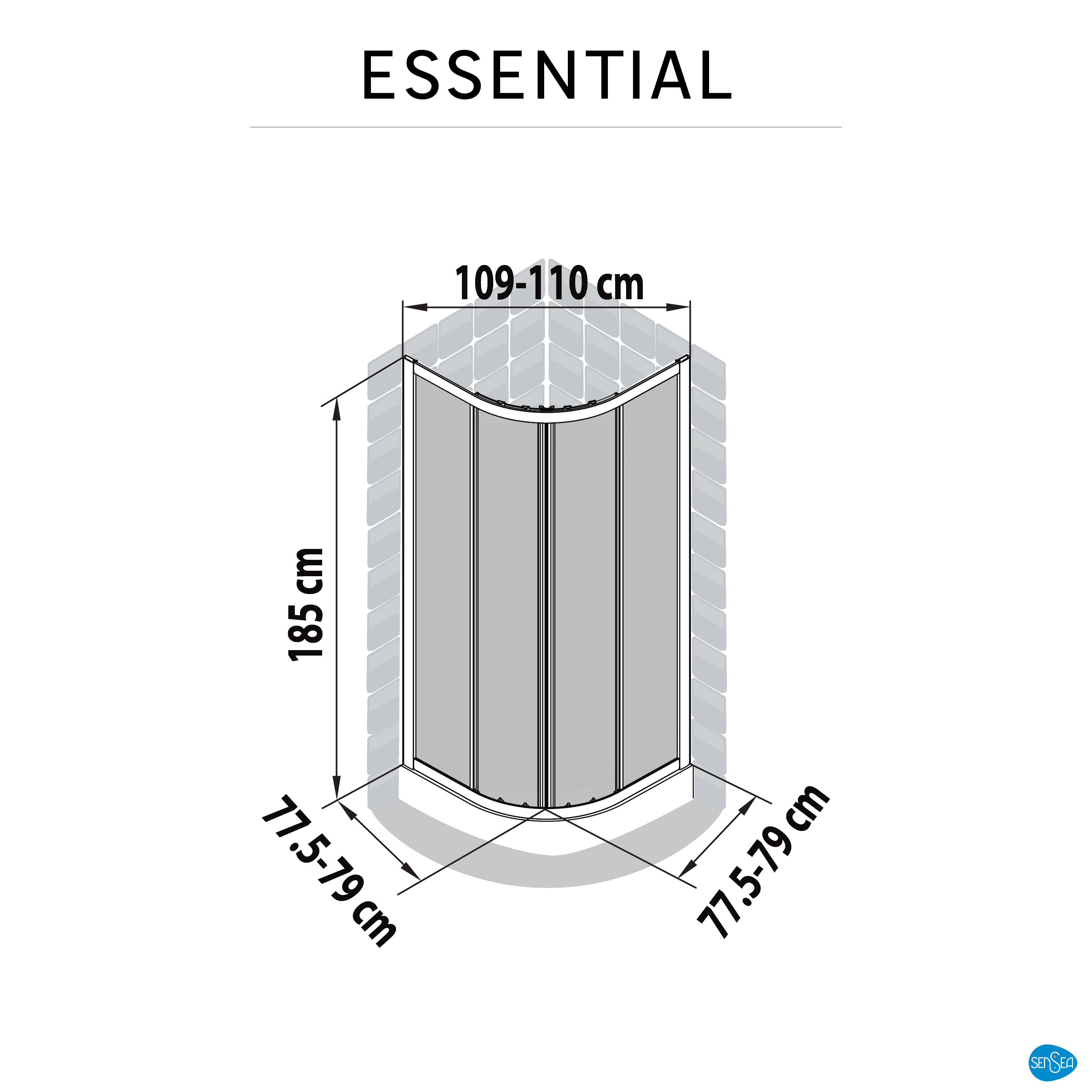 Box doccia angolare con porta scorrevole, vetro 4 mm, L 77.5-79 cm x L 77.5-79 cm, H 185 cm, cromo Essential - 8