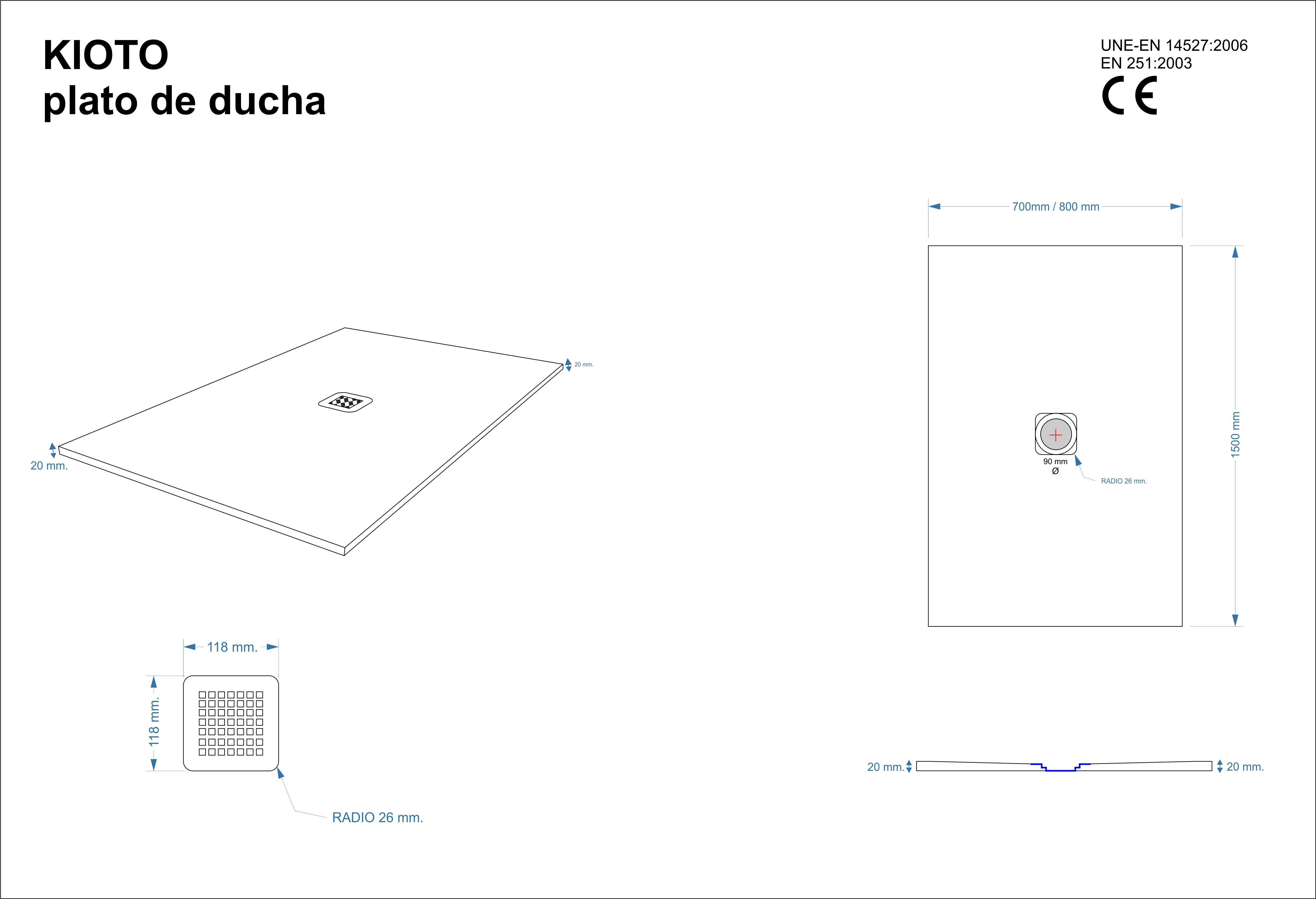 Plato de ducha Kioto 150x70 cm blanco - 6